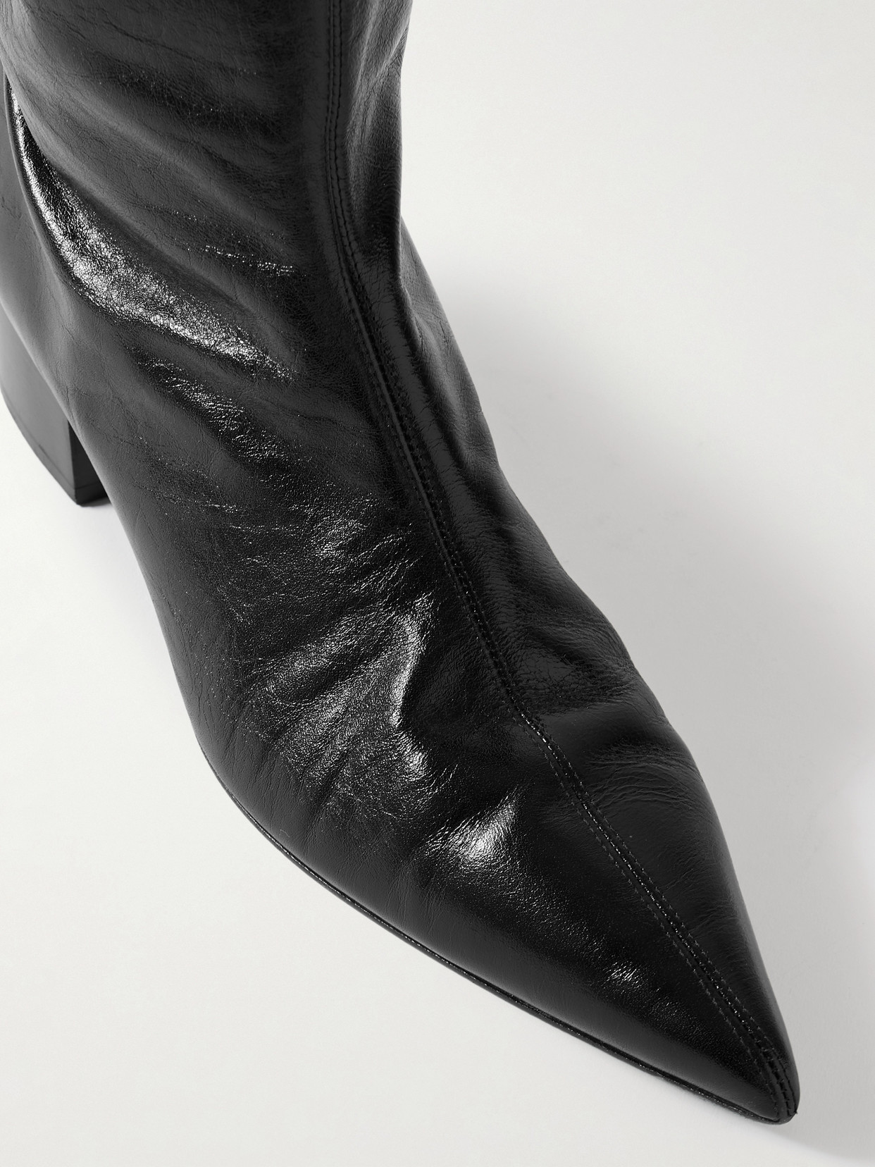 Khaite Andee Crinkled-leather Over-the-knee Boots In Black