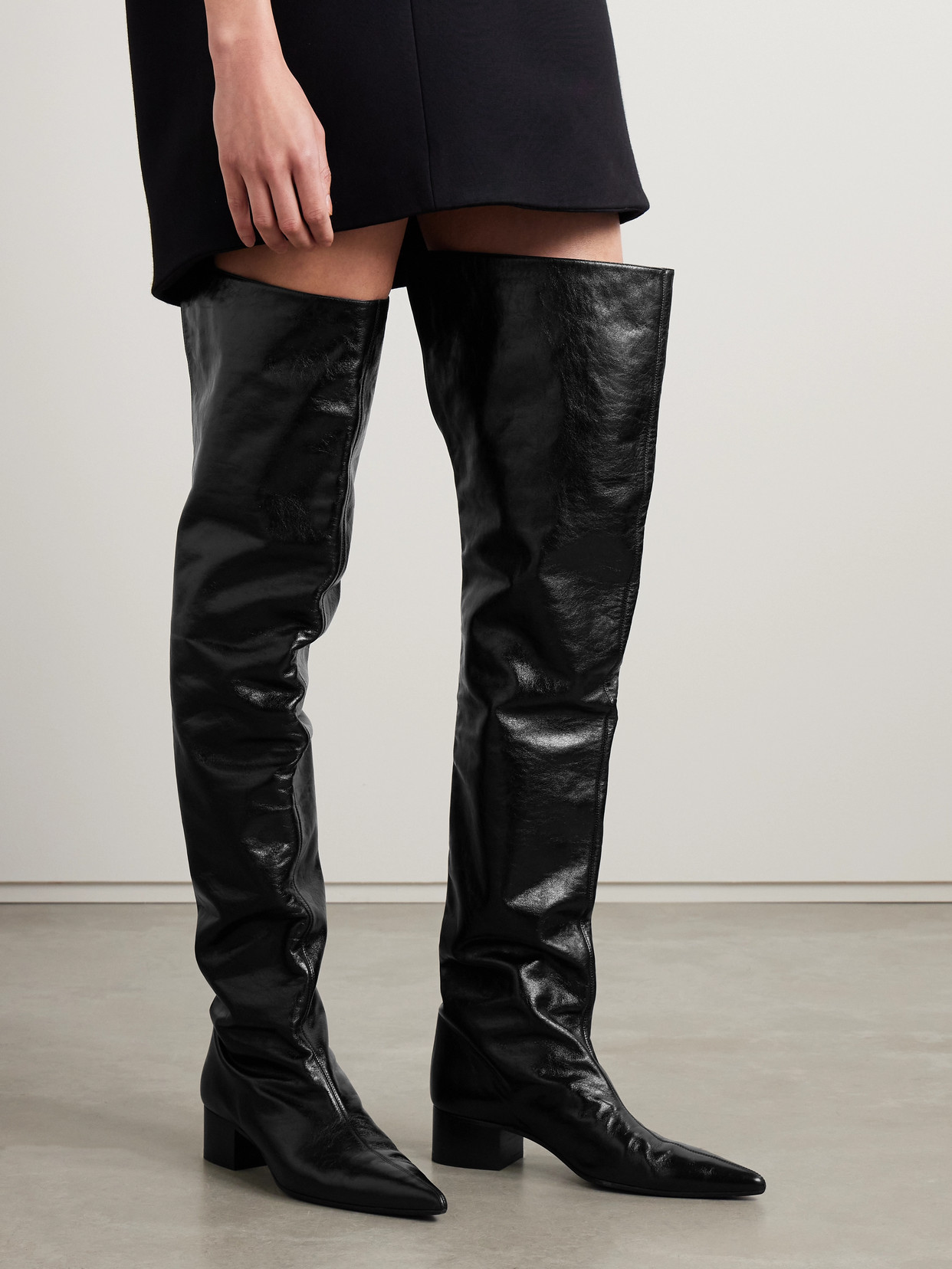 Khaite Andee Crinkled-leather Over-the-knee Boots In Black
