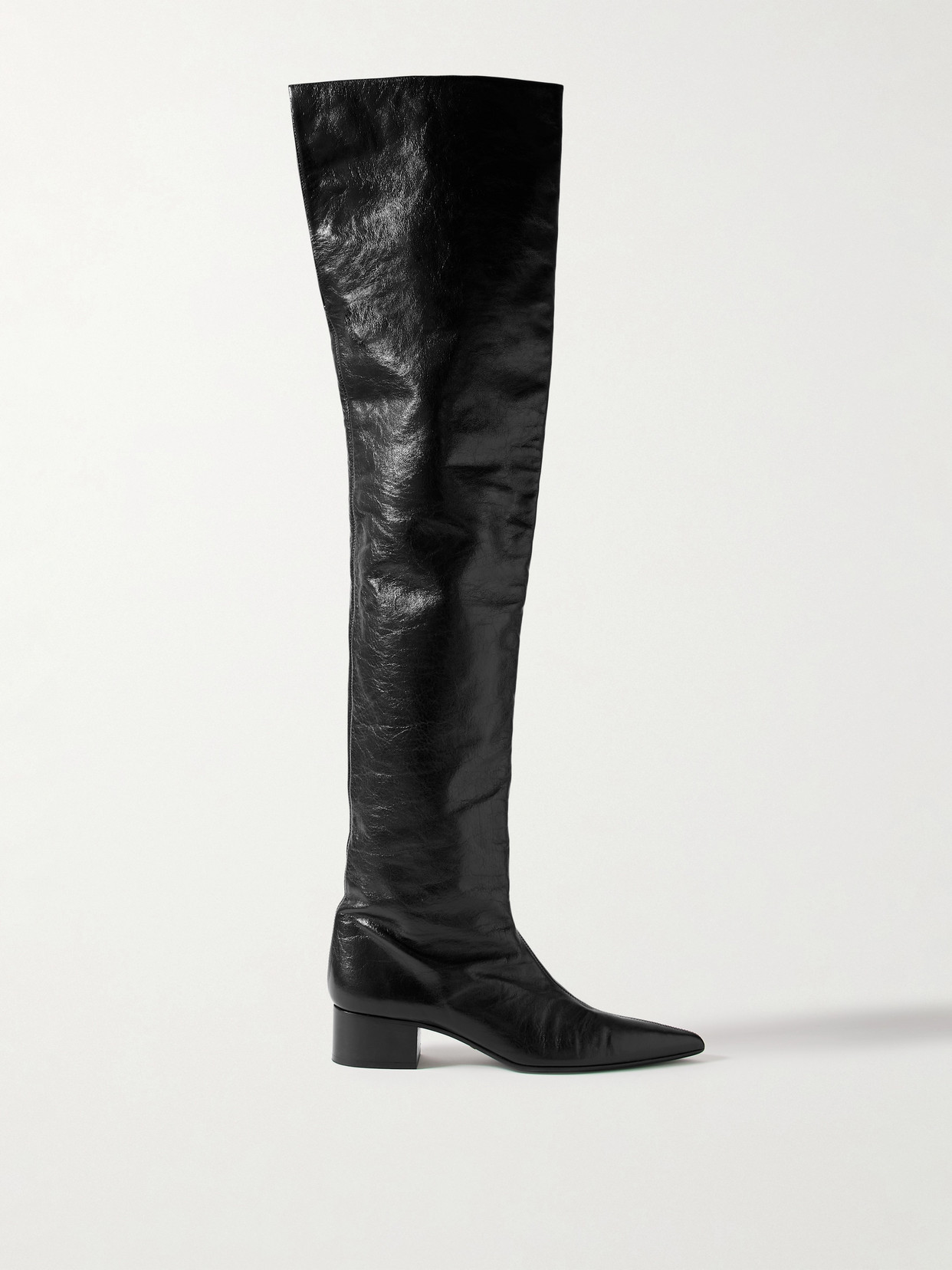 Khaite Andee Crinkled-leather Over-the-knee Boots In Black