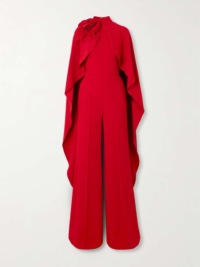 Elie Saab Appliquéd Cape-effect Cady Jumpsuit