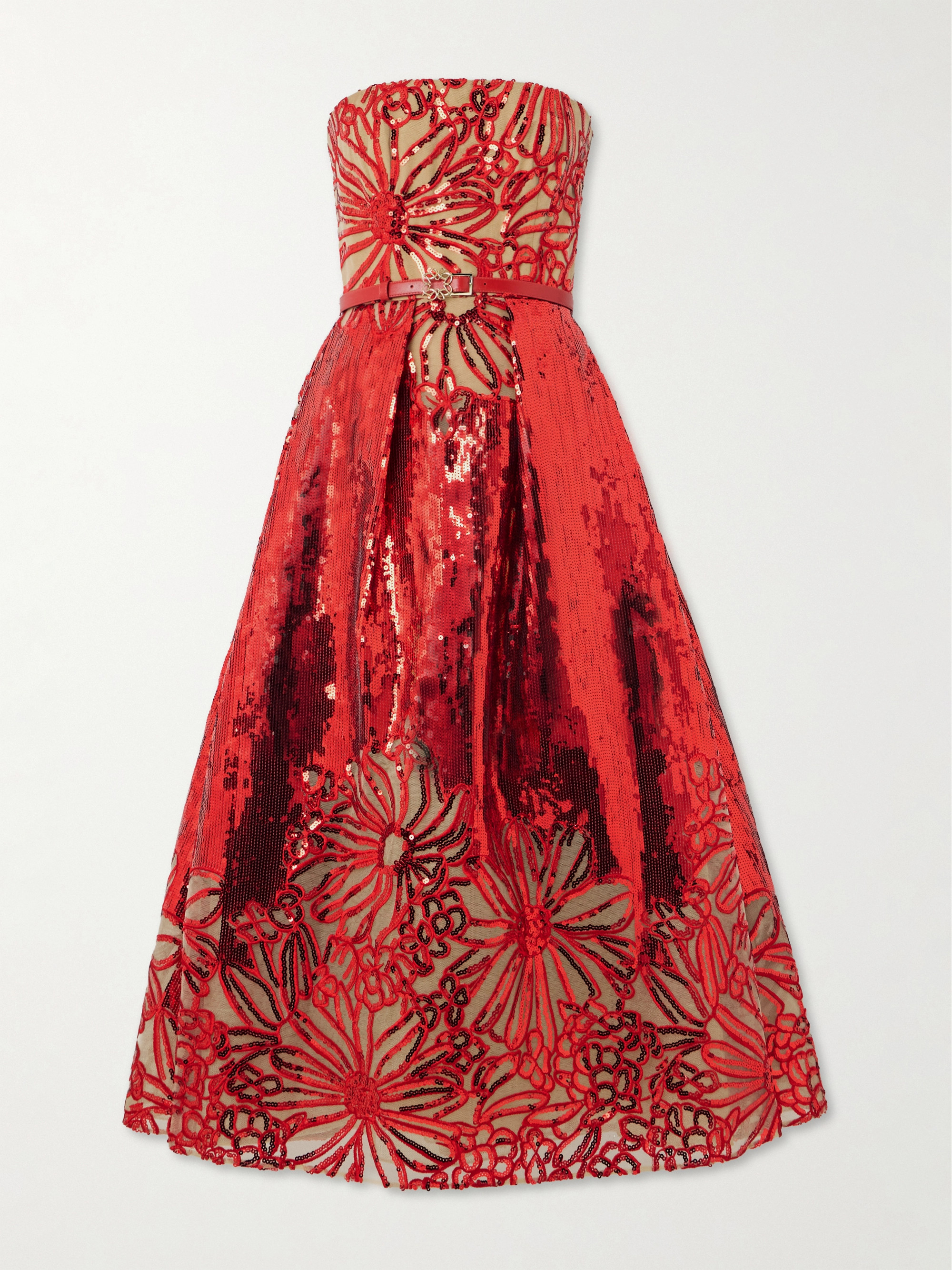 elie saab tulle embroidered midi dress Elie Saab Floral-embroidered Tulle Midi Dress in Natural