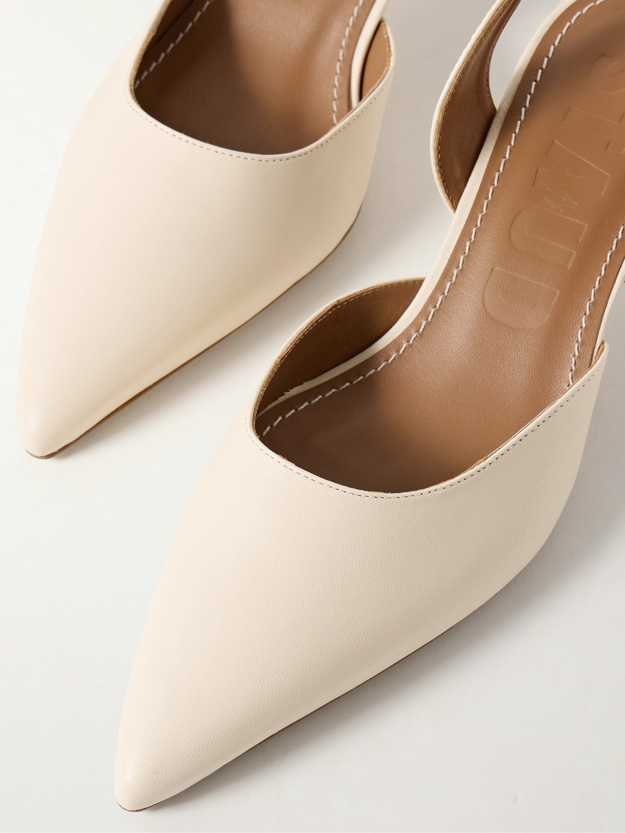 Staud Sebastian Leather Slingback Pumps In Cream