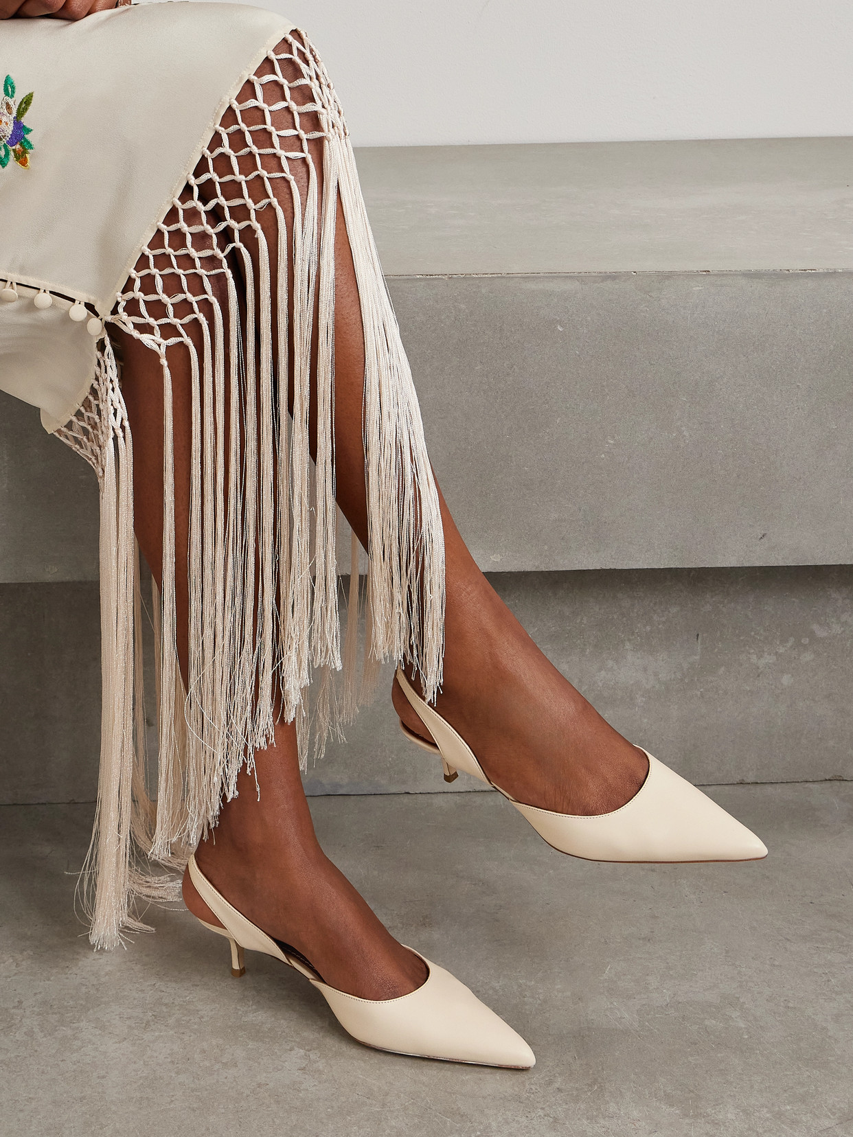 Staud Sebastian Leather Slingback Pumps In Cream