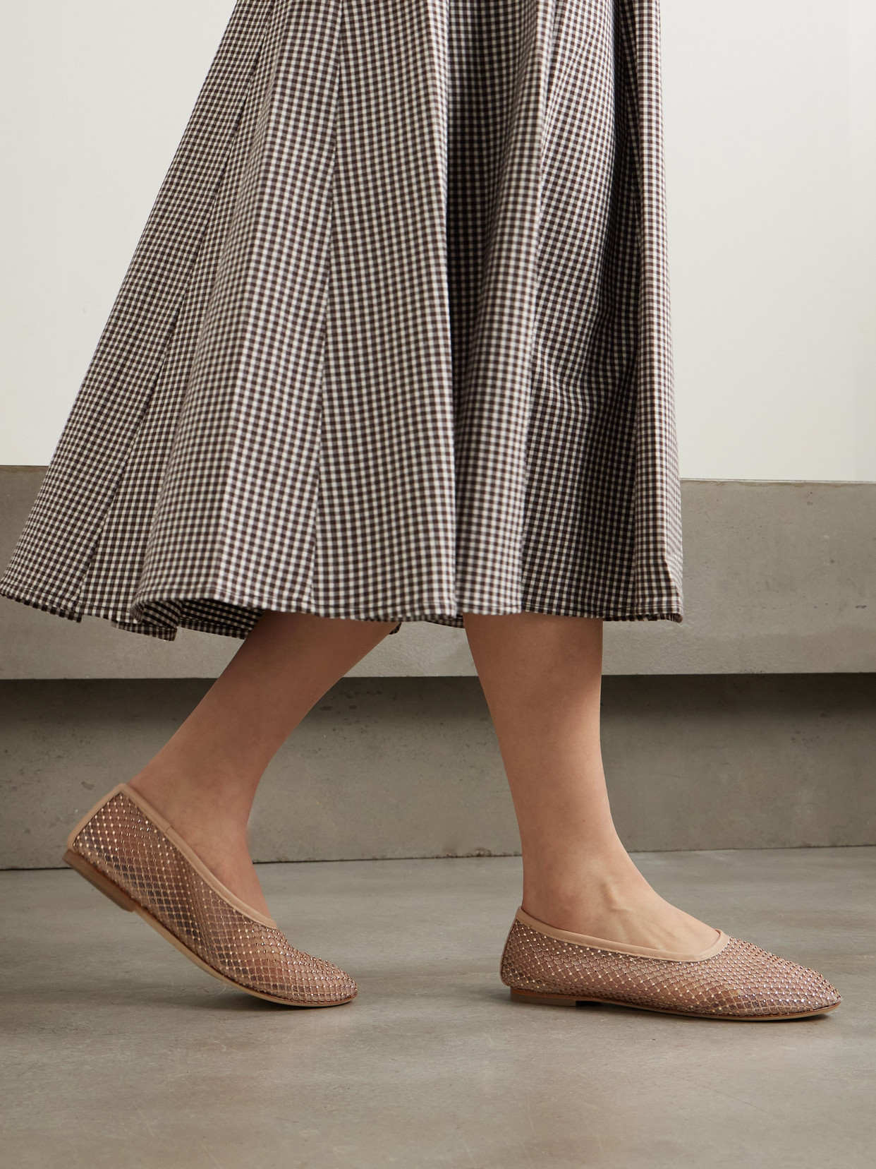 Staud Alba Ballet Flat Crystal Mesh In Champagne In Pink