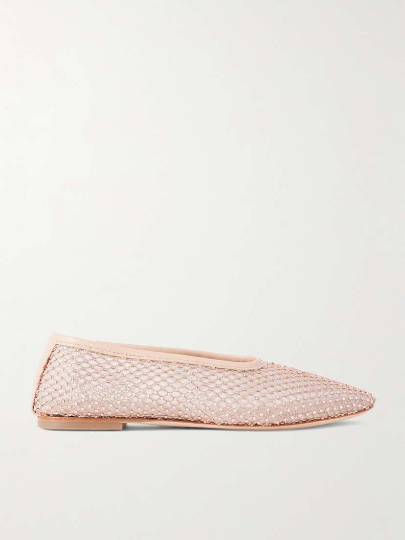 Staud Alba Leather-trimmed Crystal-embellished Mesh Ballet Flats