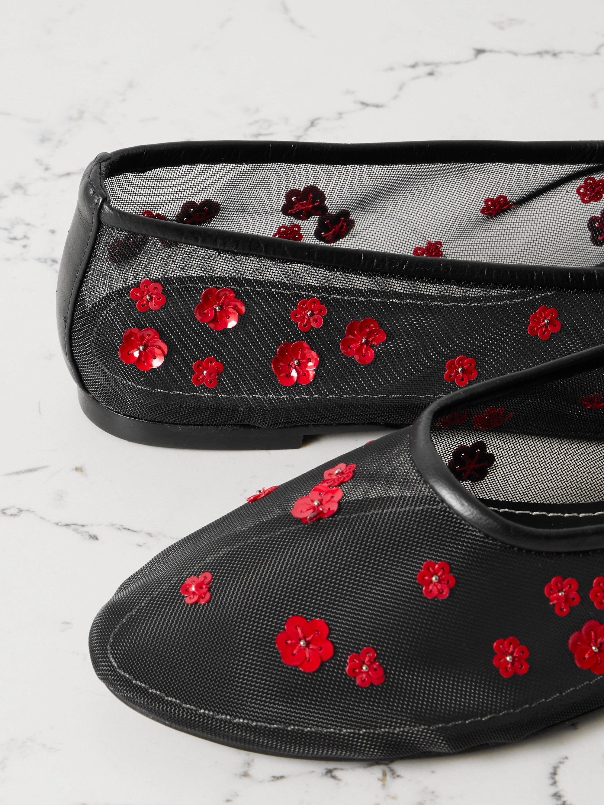 Staud Alba sequin-embellished mesh ballet flats thumbnail