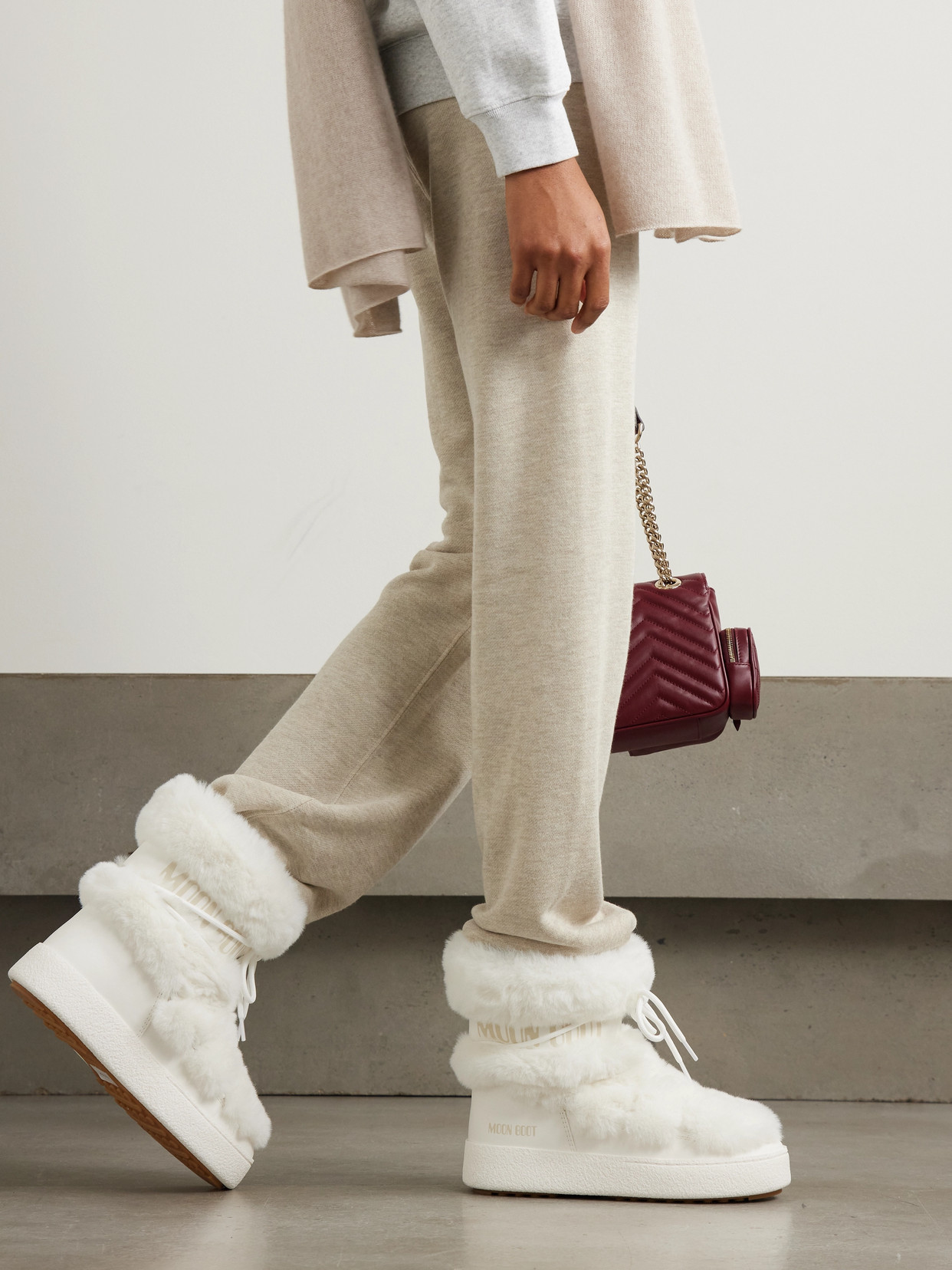 Moon Boot Ltrack Monaco Faux Fur-trimmed Shell And Faux Leather Snow Boots In White
