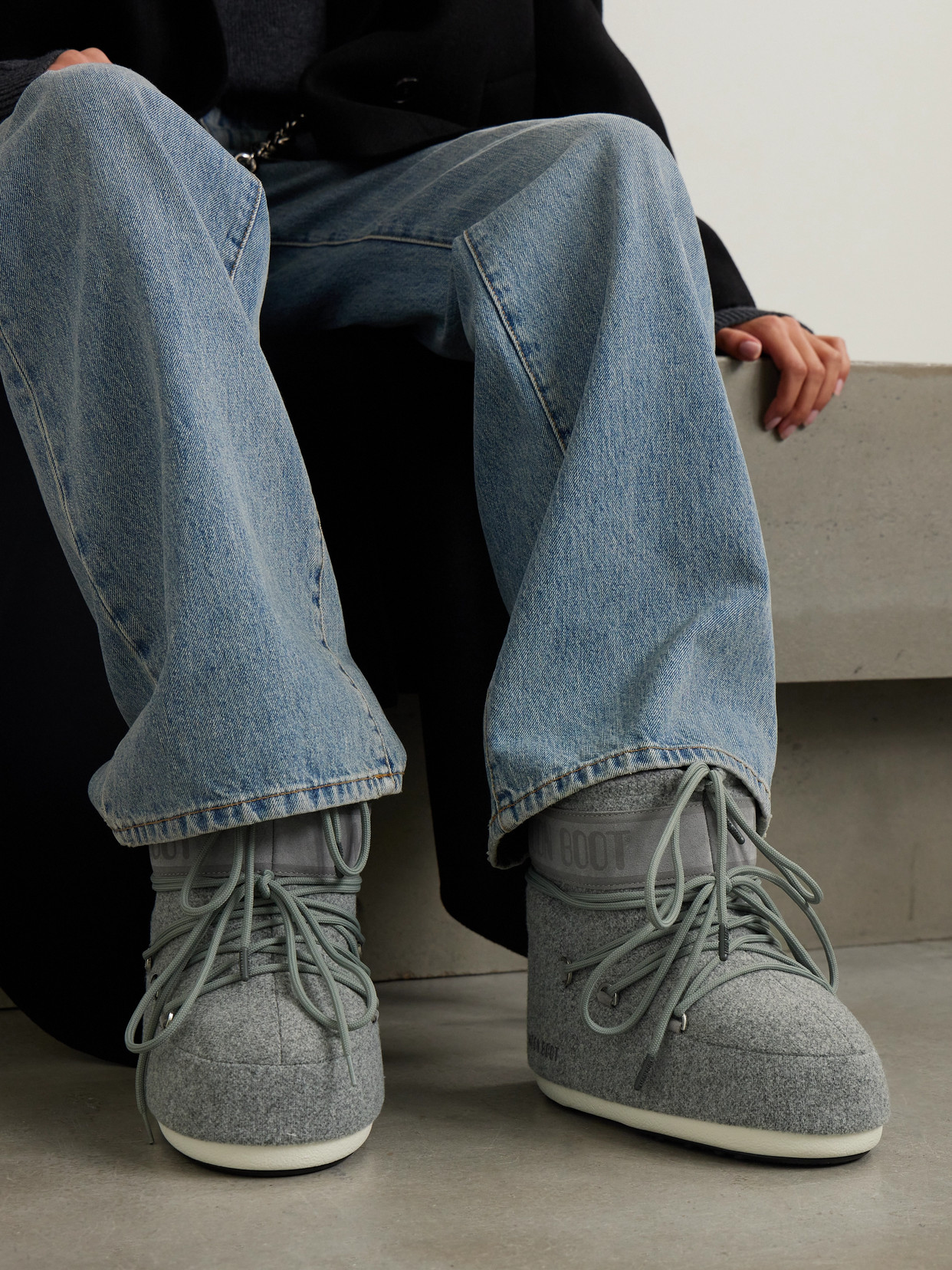 Moon Boot Icon Low Boots Flat Sole Glitter In Gray