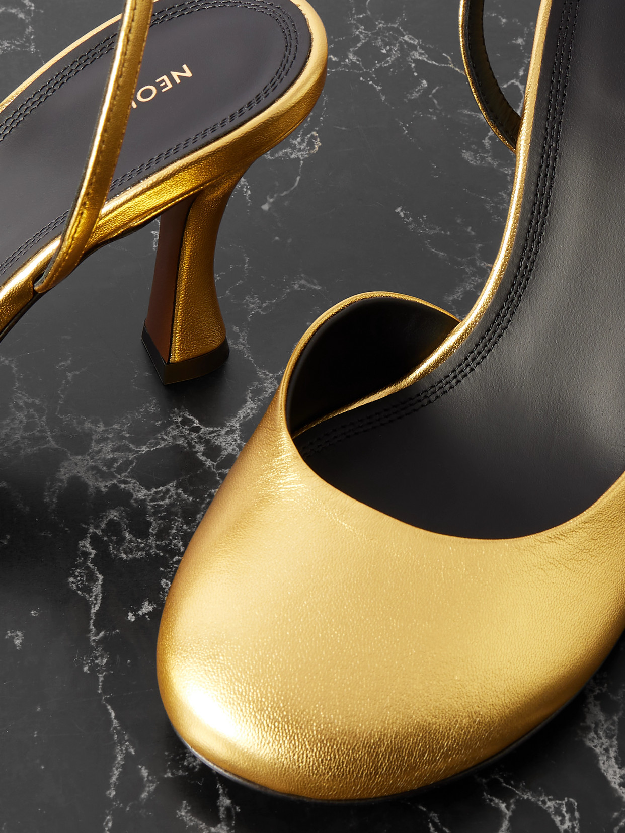 Neous Baten Metallic Leather Slingback Pumps In Gold