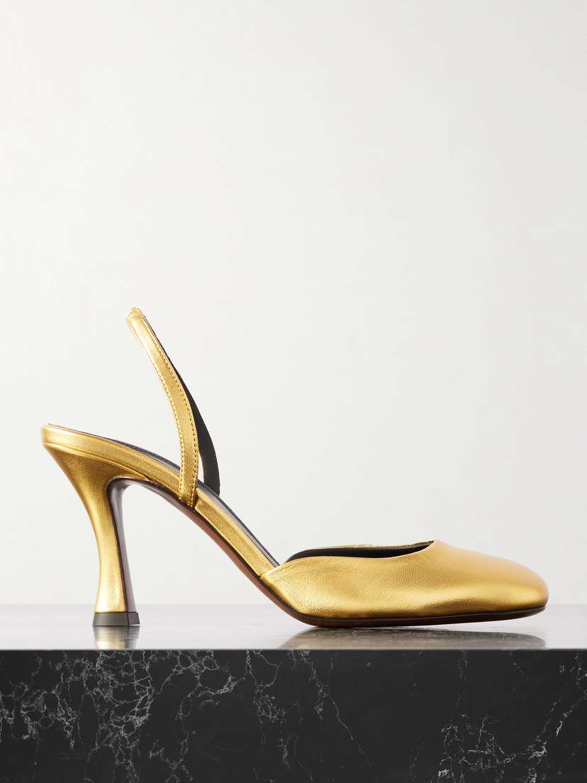 NEOUS Baten Metallic Leather Slingback Pumps