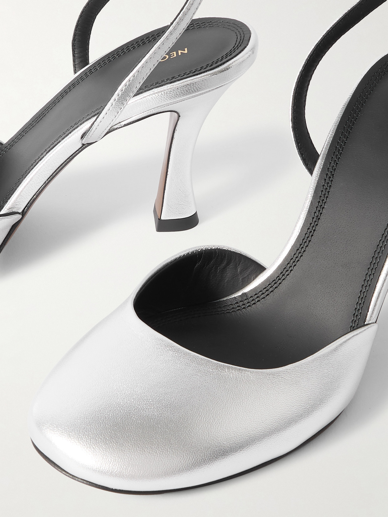 Neous Baten Metallic Leather Slingback Pumps In Silver