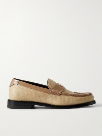 Victoria Beckham Leather-trimmed raffia loafers