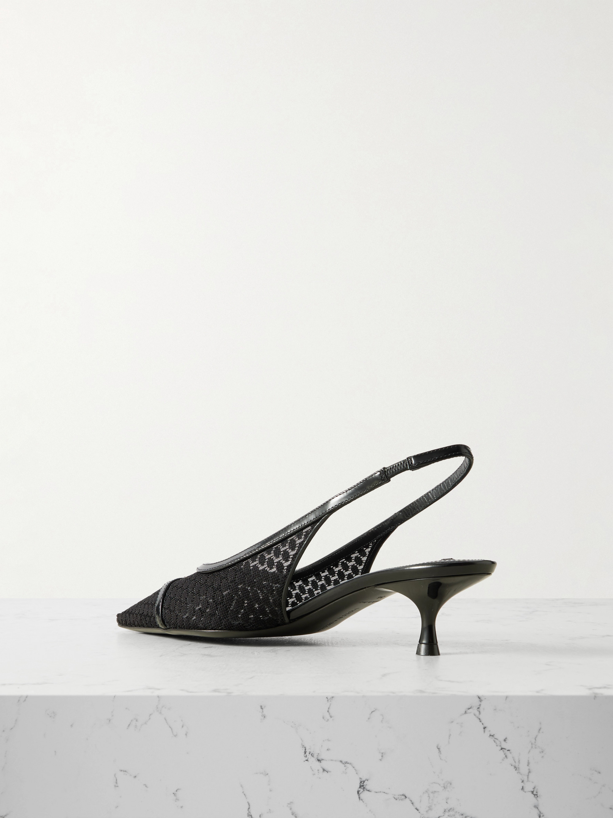 Victoria Beckham Logo-embellished leather-trimmed point d'esprit slingback pumps thumbnail