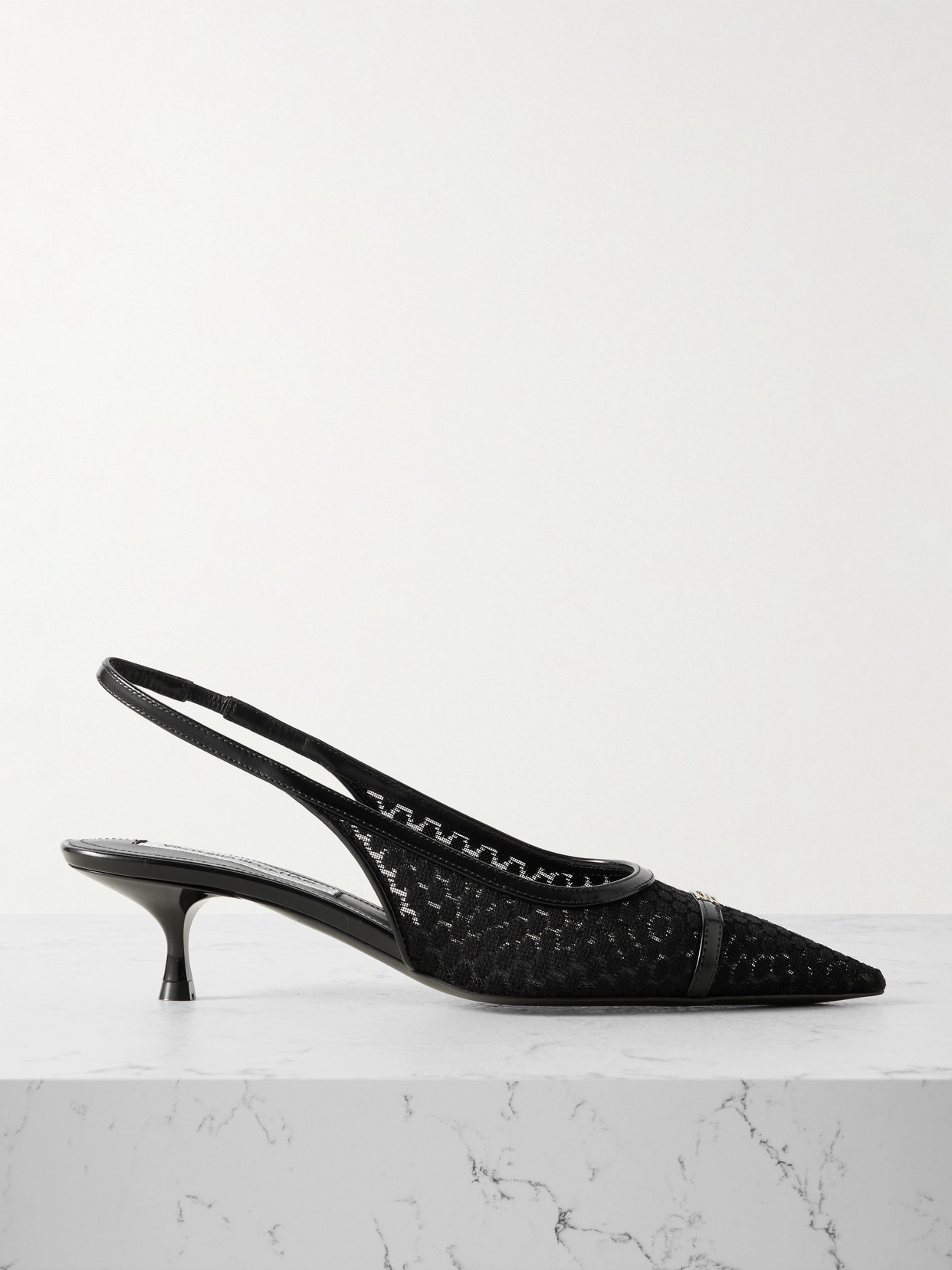 Victoria Beckham Black Mesh Slingback Kitten Heel In Black