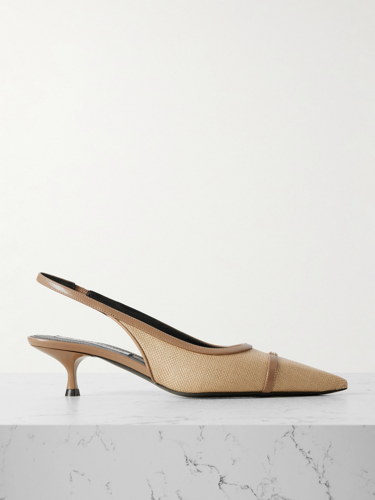 Victoria Beckham Leather-trimmed Raffia Slingback Flats In Neutrals