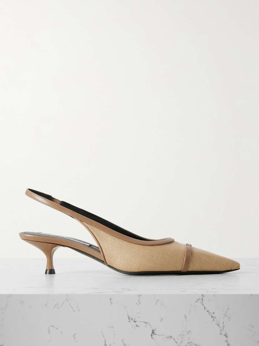 Victoria Beckham Leather-trimmed Woven Raffia Slingback Pumps