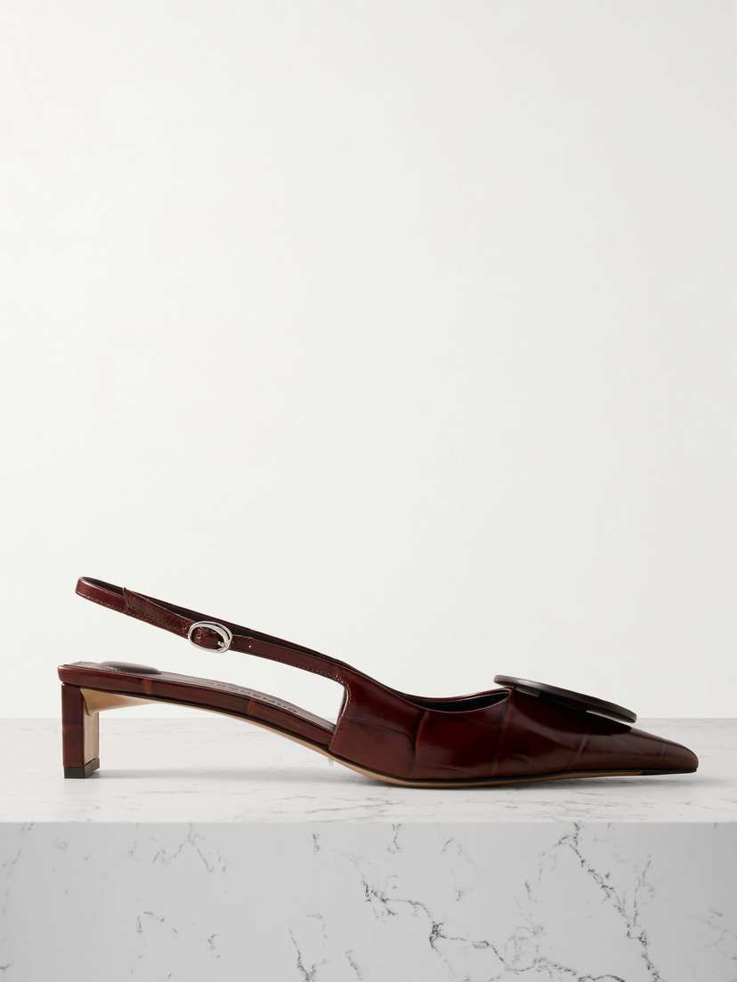 Jacquemus Duelo Embellished Croc-effect Leather Slingback Pumps