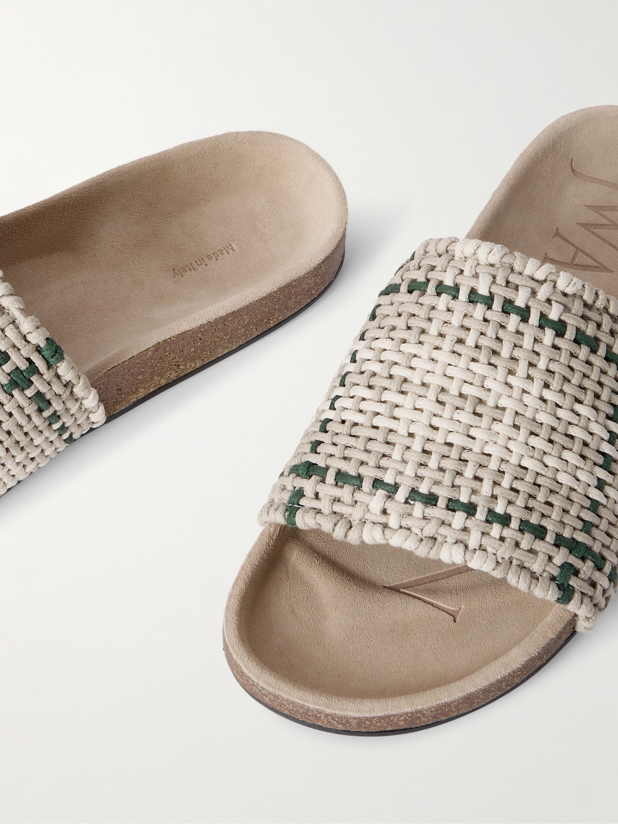 Jw Anderson Checked Waxed-cotton Slides In Off-white