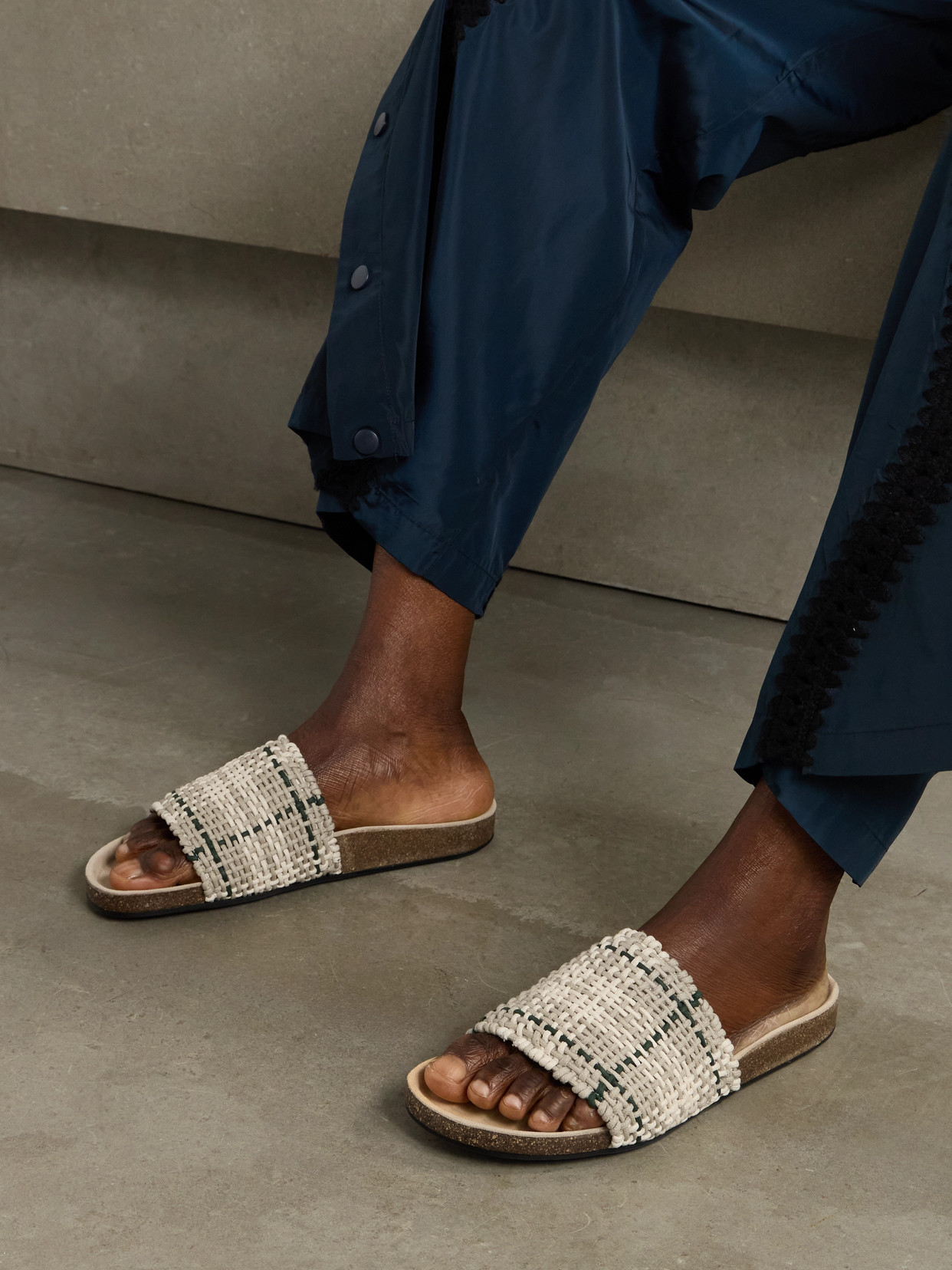 Jw Anderson Checked Waxed-cotton Slides In Off-white