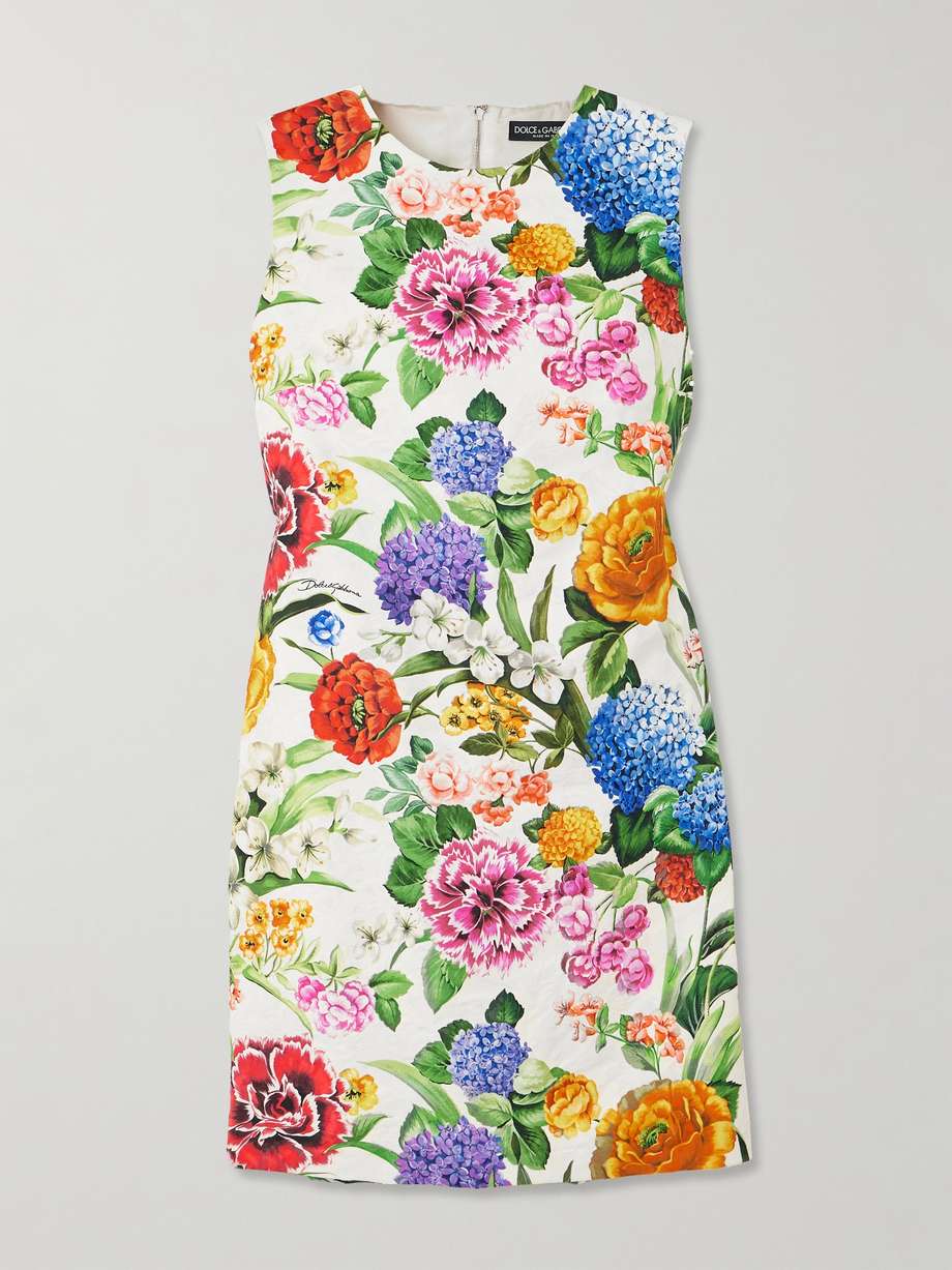 floral-print cotton-blend jacquard mini dress