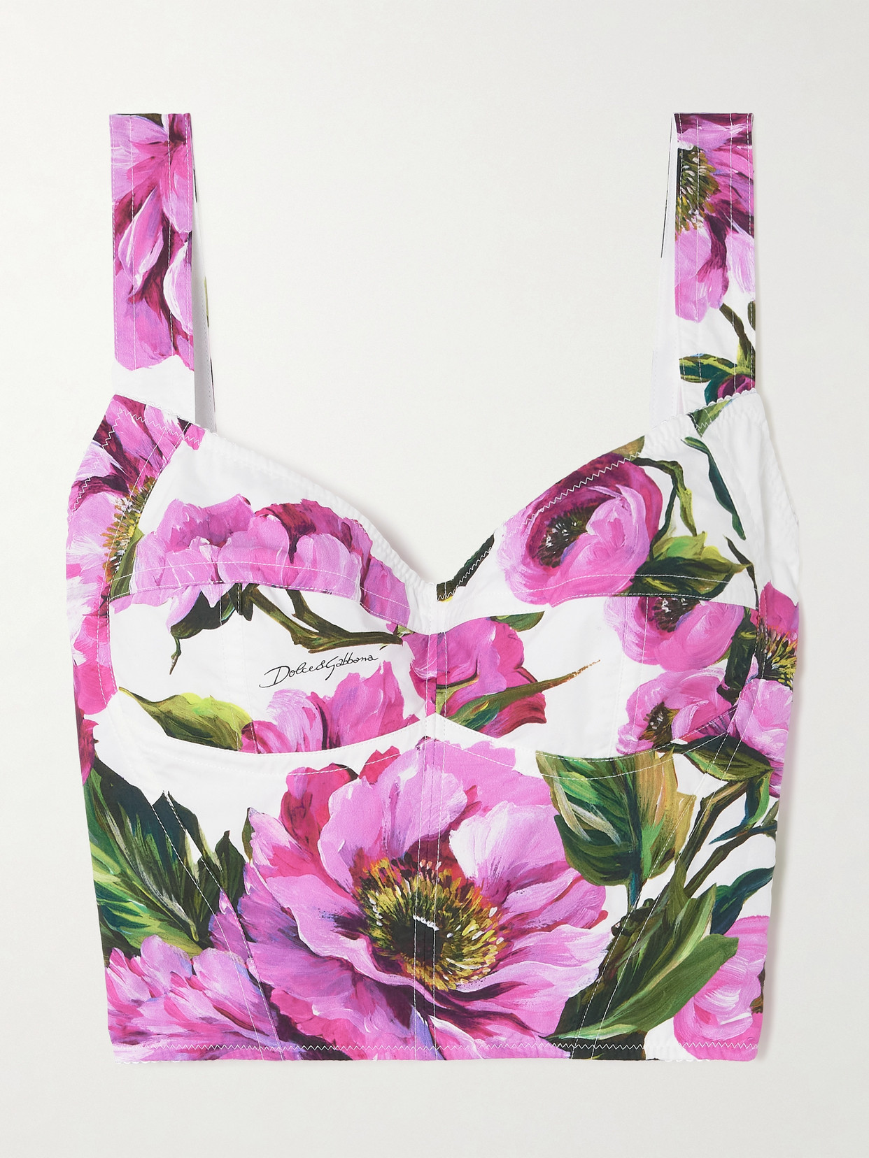 Dolce & Gabbana Pink Crop Top With All-over Printed Floral Motif In Cotton Blend Woman In Pink