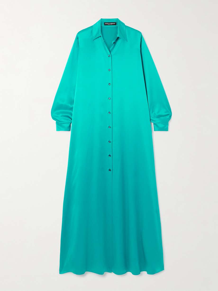 silk-satin maxi shirt dress