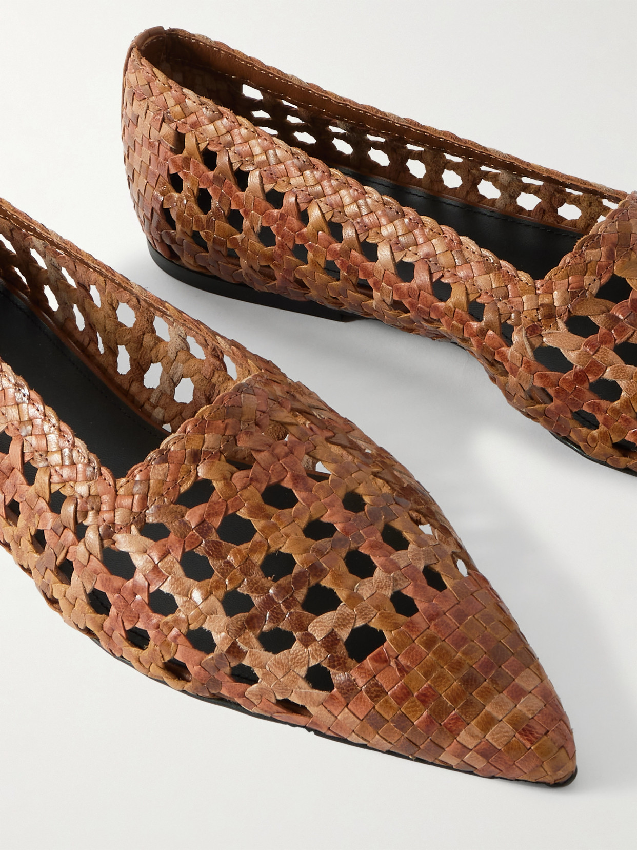 Loro Piana Ayame Woven Leather Pointed-toe Flats In Brown