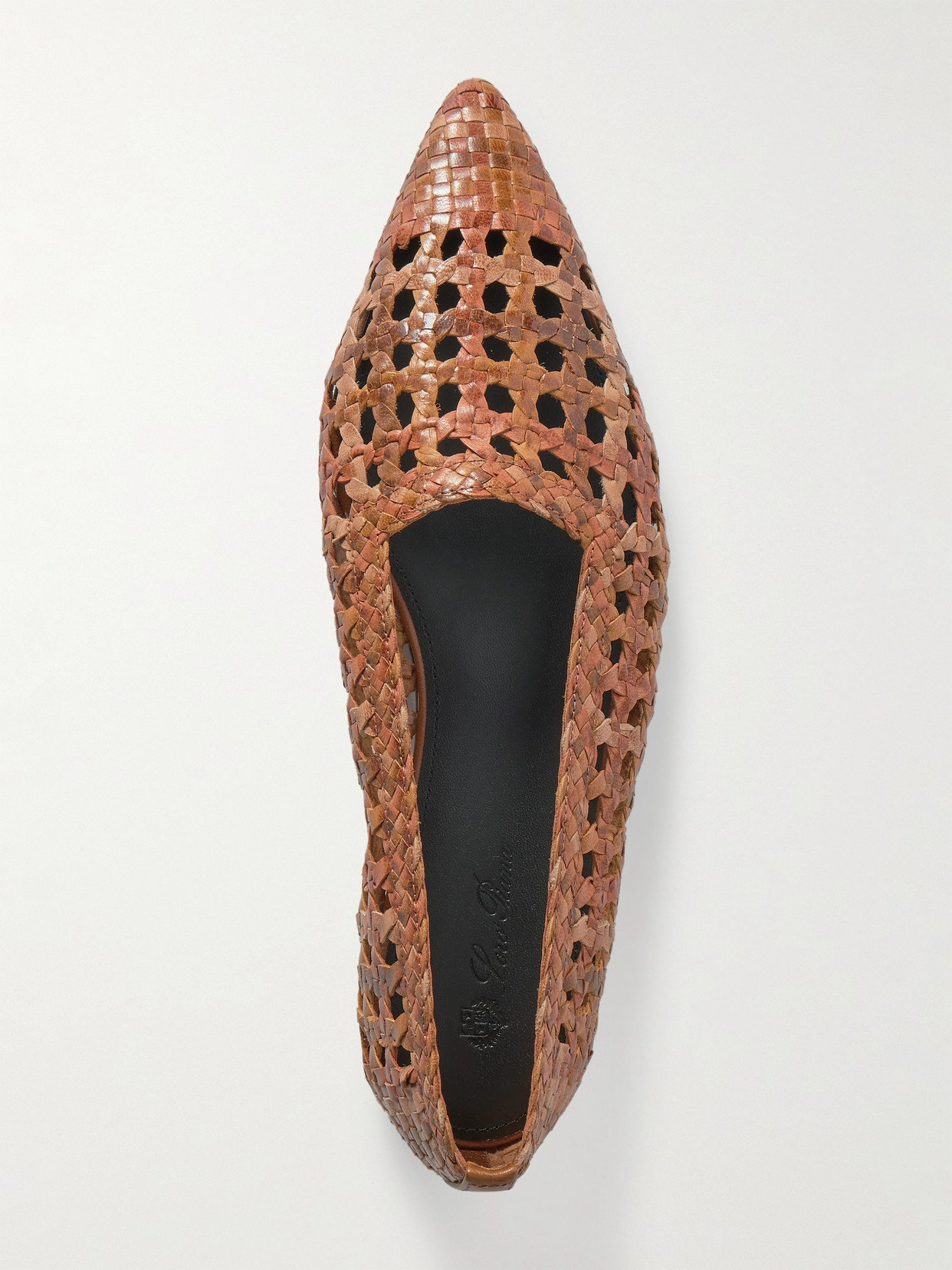 Loro Piana Ayame Woven Leather Pointed-toe Flats In Brown