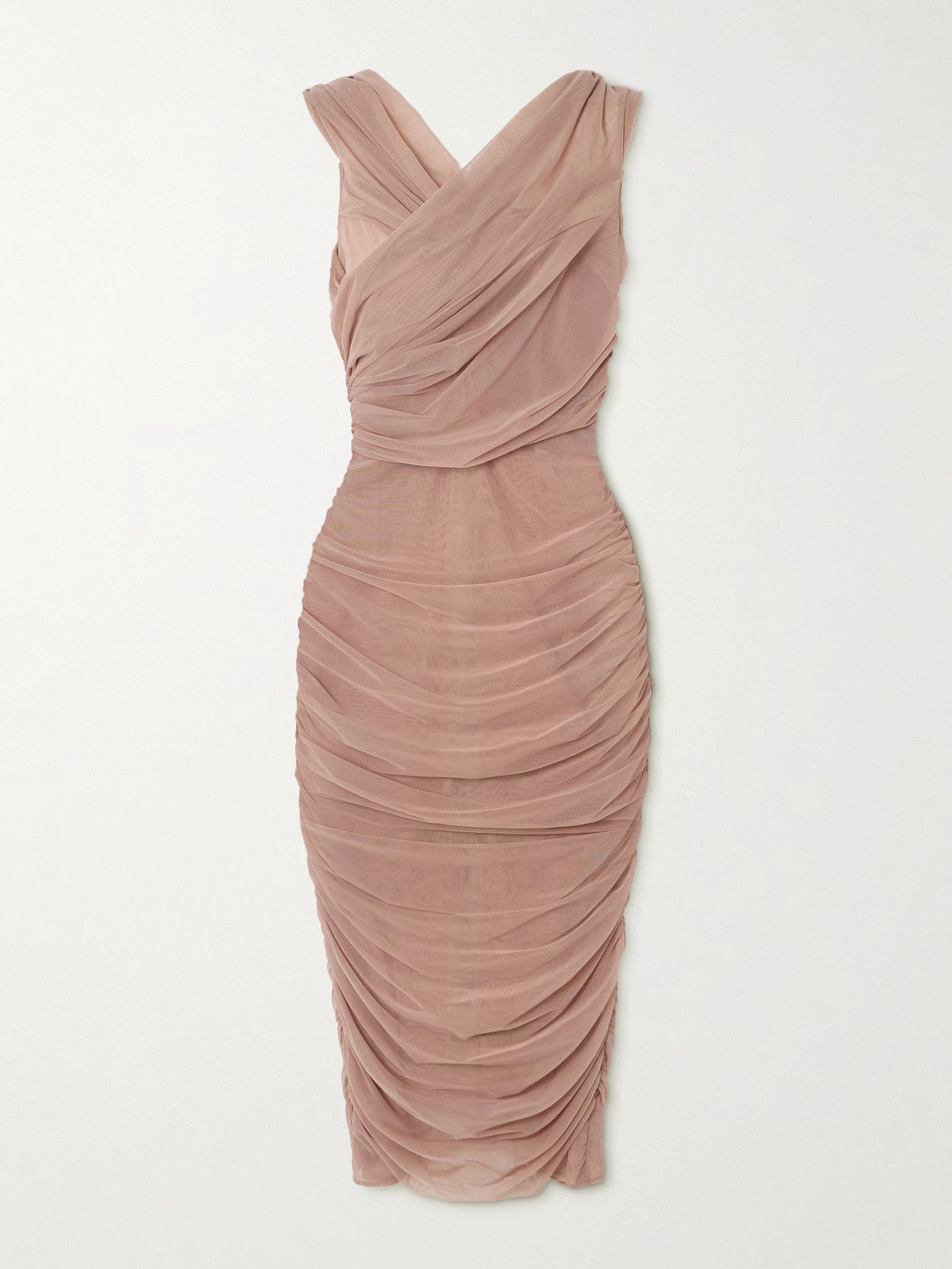 Dolce & Gabbana Ruched Stretch-tulle Midi Dress In Pink