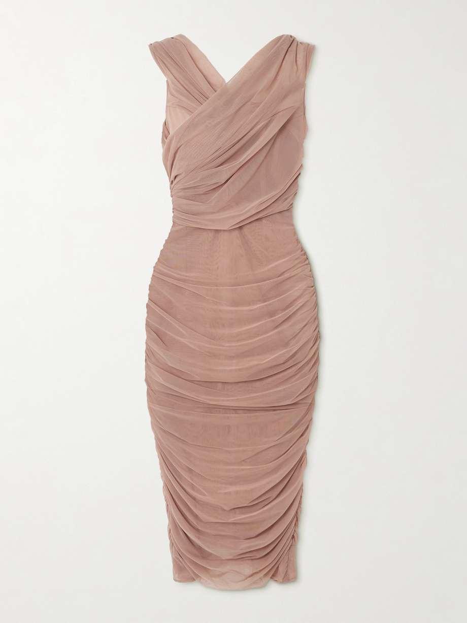 ruched stretch-tulle midi dress