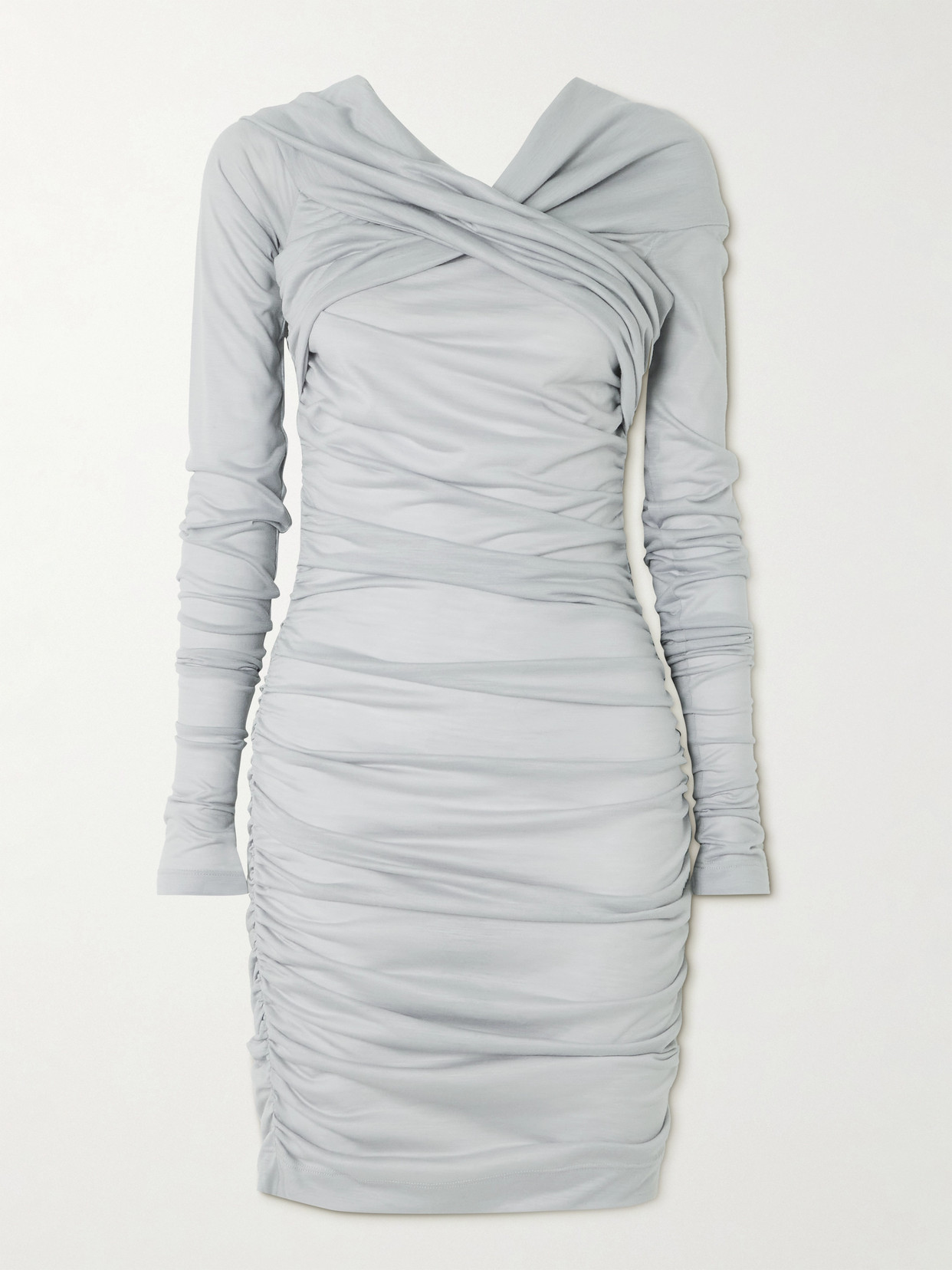 Dolce & Gabbana Draped Wool-jersey Mini Dress In Gray