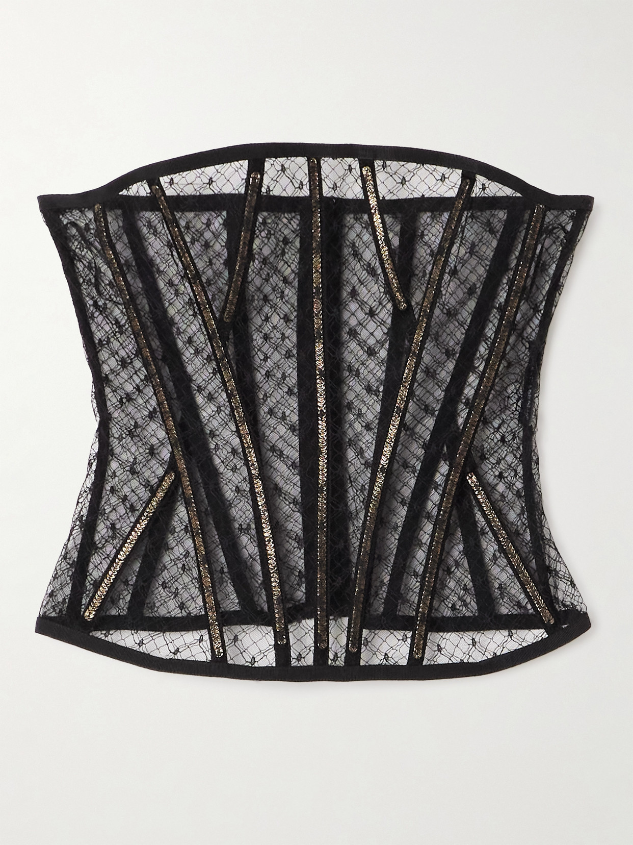 Dolce & Gabbana Metallic Point D'esprit Bustier Top In Black