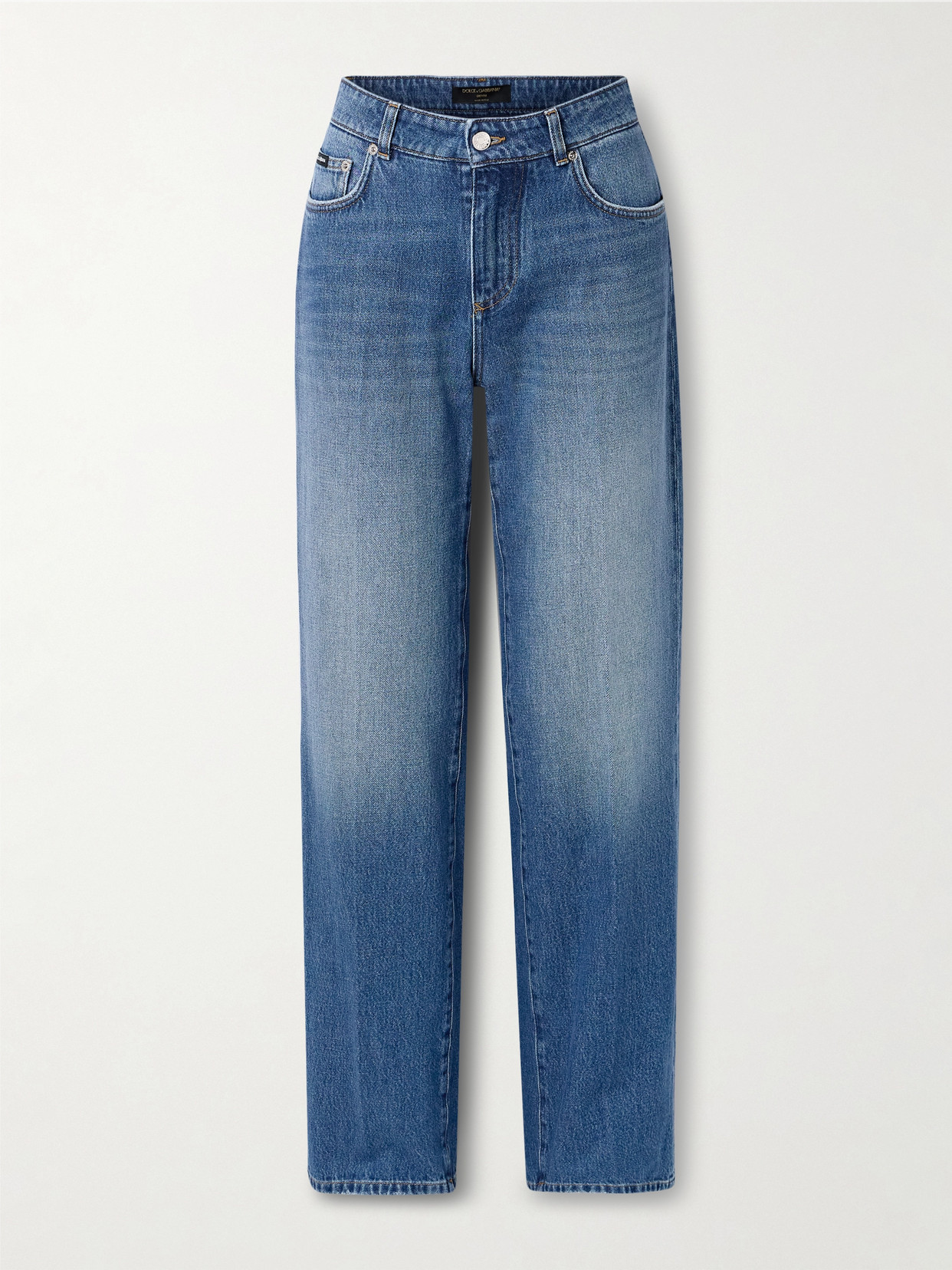 Dolce & Gabbana Appliquéd High-rise Straight-leg Jeans In Blue