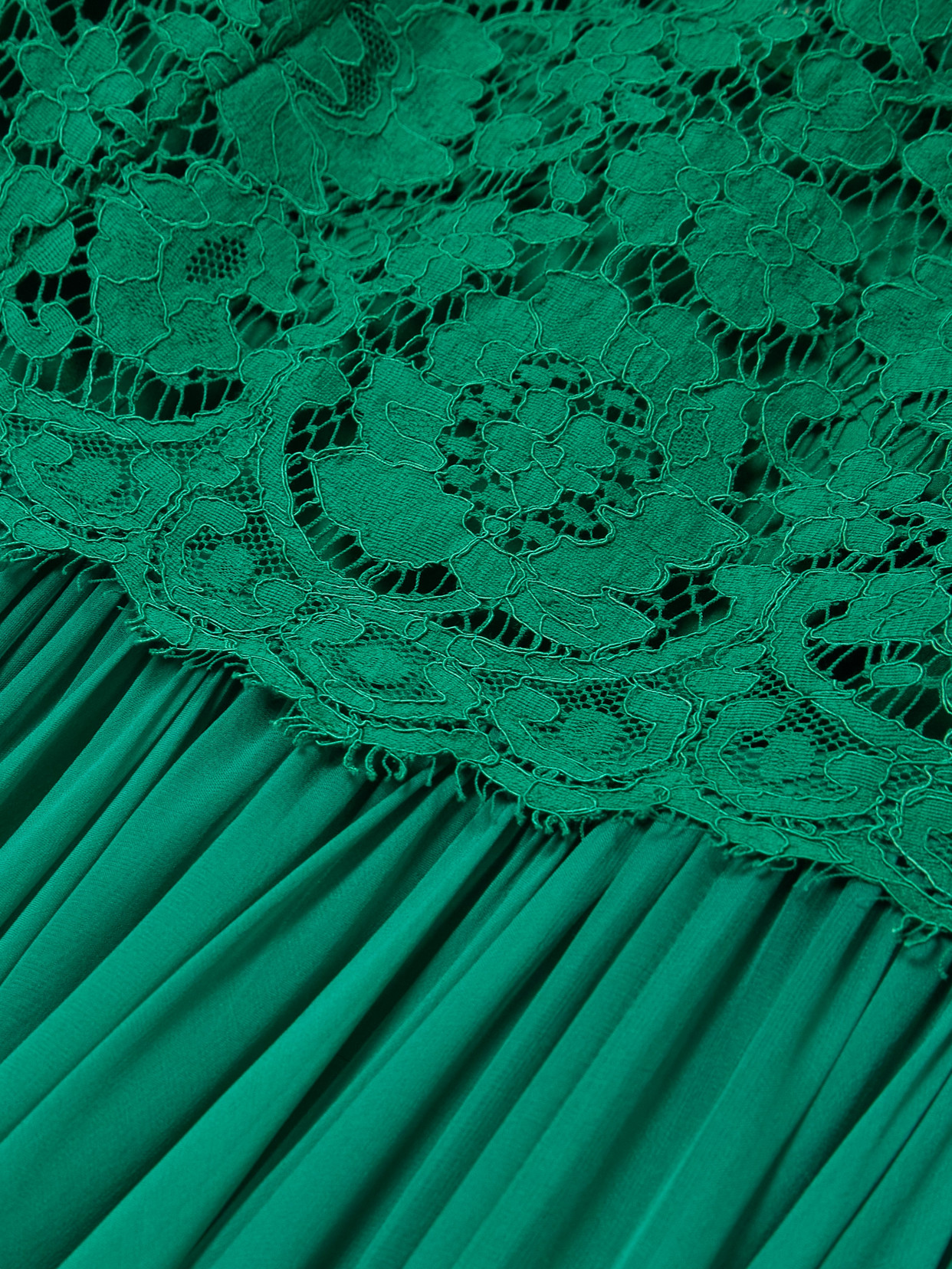 Dolce & Gabbana Silk-blend Lace And Pleated Chiffon Gown In Green