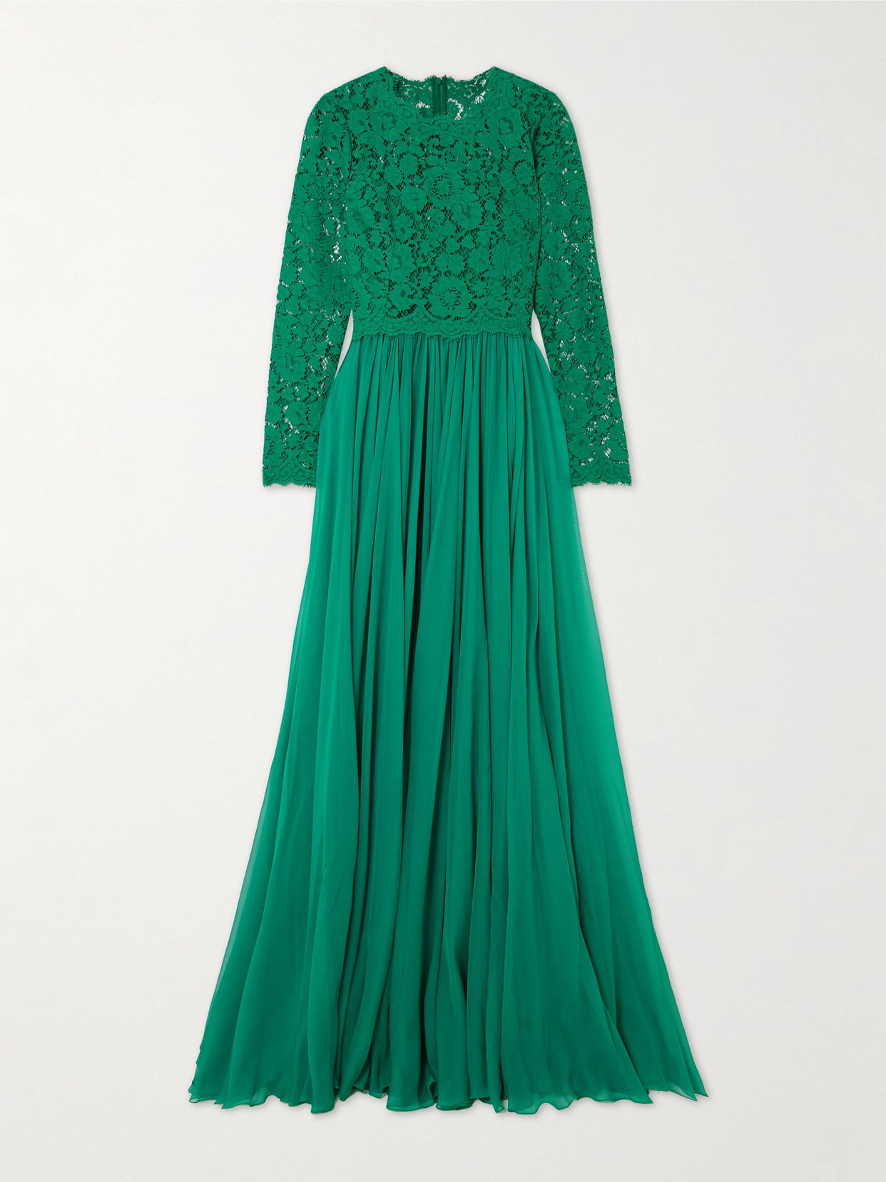 Dolce & Gabbana Silk-blend Lace And Pleated Chiffon Gown In Green
