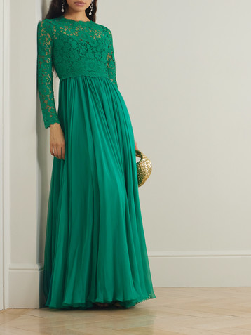 Dolce&Gabbana Silk-blend lace and pleated chiffon gown
