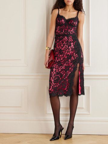 Dolce&Gabbana Layered cotton-blend lace and stretch-silk satin bustier midi dress