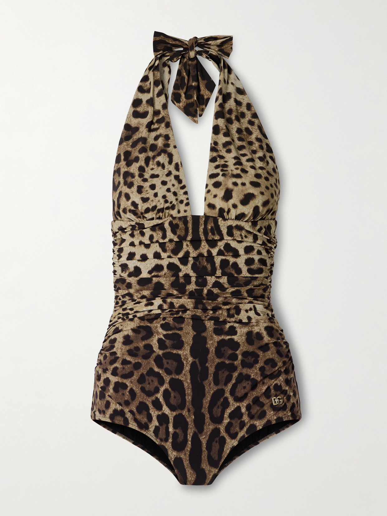 Dolce & Gabbana Leopard-print Halterneck Swimsuit In Animal Print