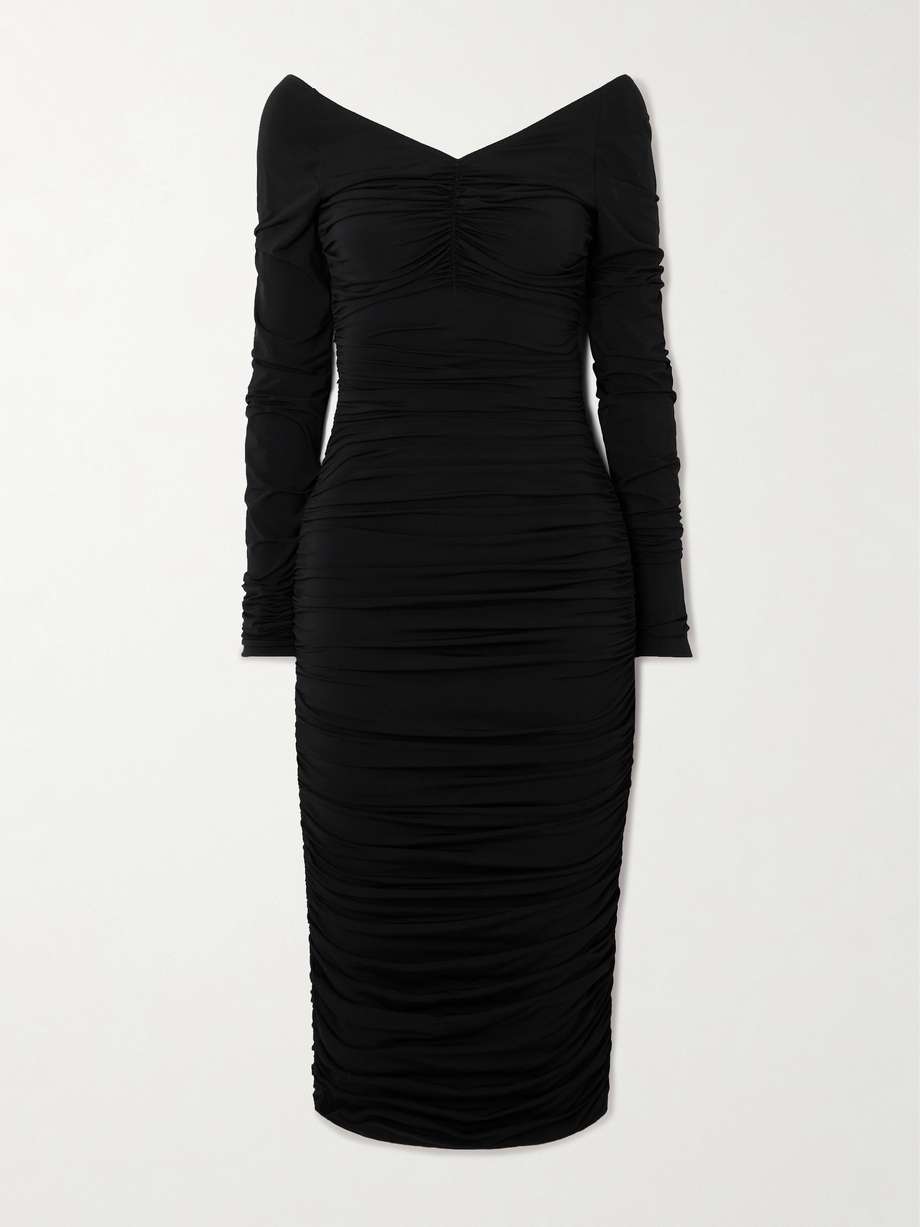 ruched jersey midi dress