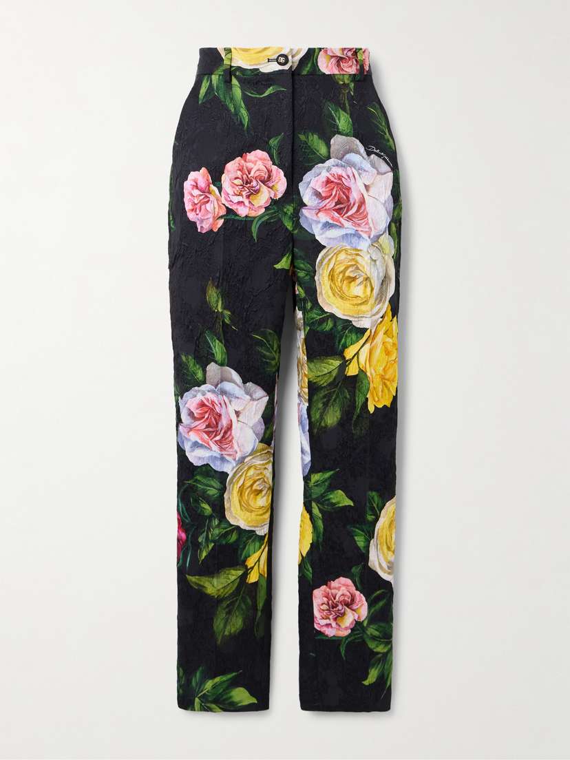 Dolce & Gabbana Peonie And Roses Floral-print Cotton-blend Brocade Straight-leg Pants