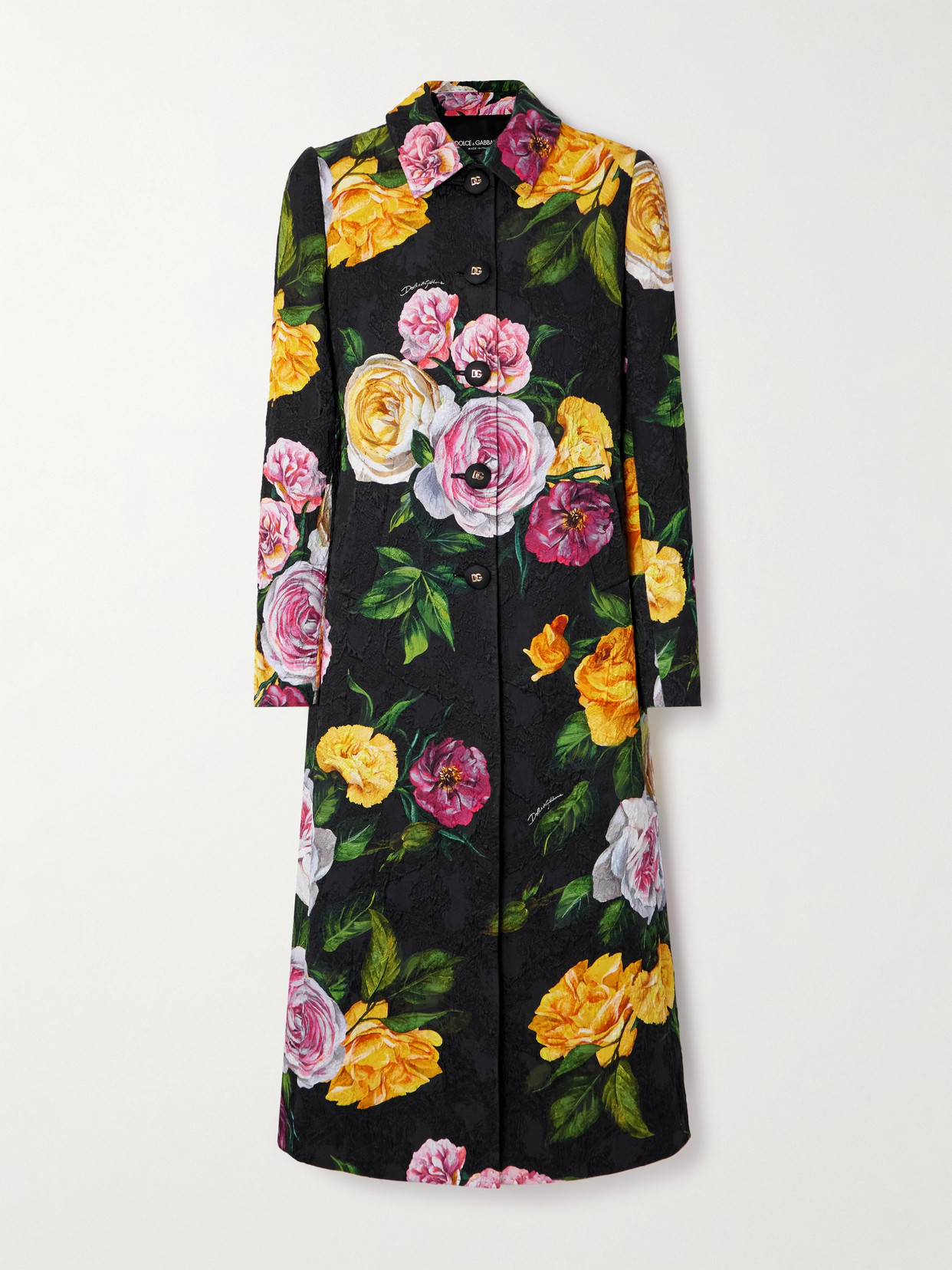 Dolce & Gabbana Cotton-blend Floral Coat In Black