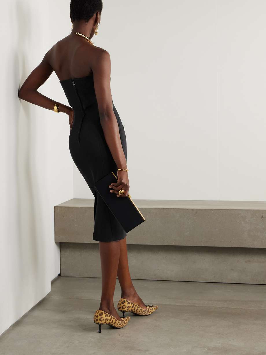 strapless wool-crepe midi dress