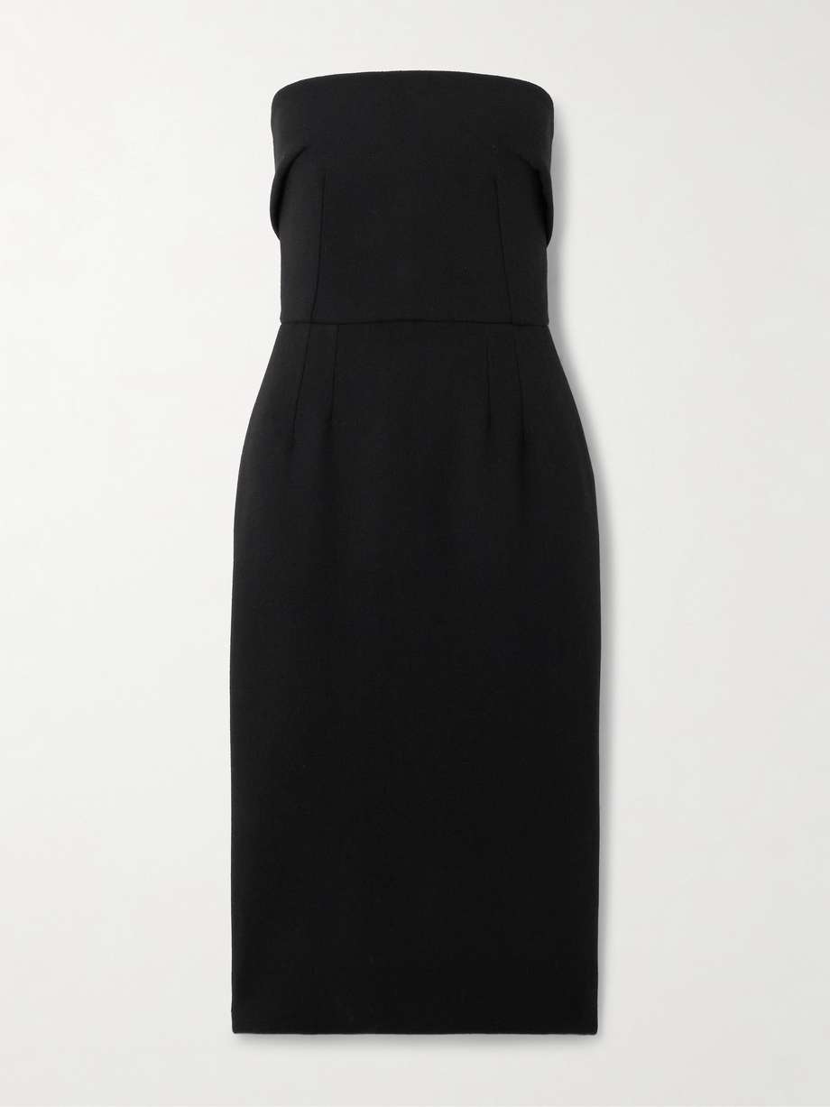 strapless wool-crepe midi dress