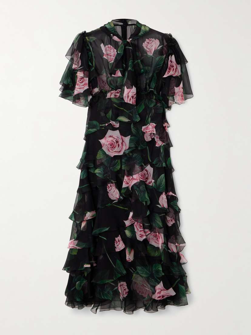 Dolce & Gabbana Tiered Floral-print Silk-chiffon Midi Dress