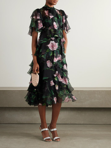 Dolce&Gabbana Tiered floral-print silk-chiffon midi dress