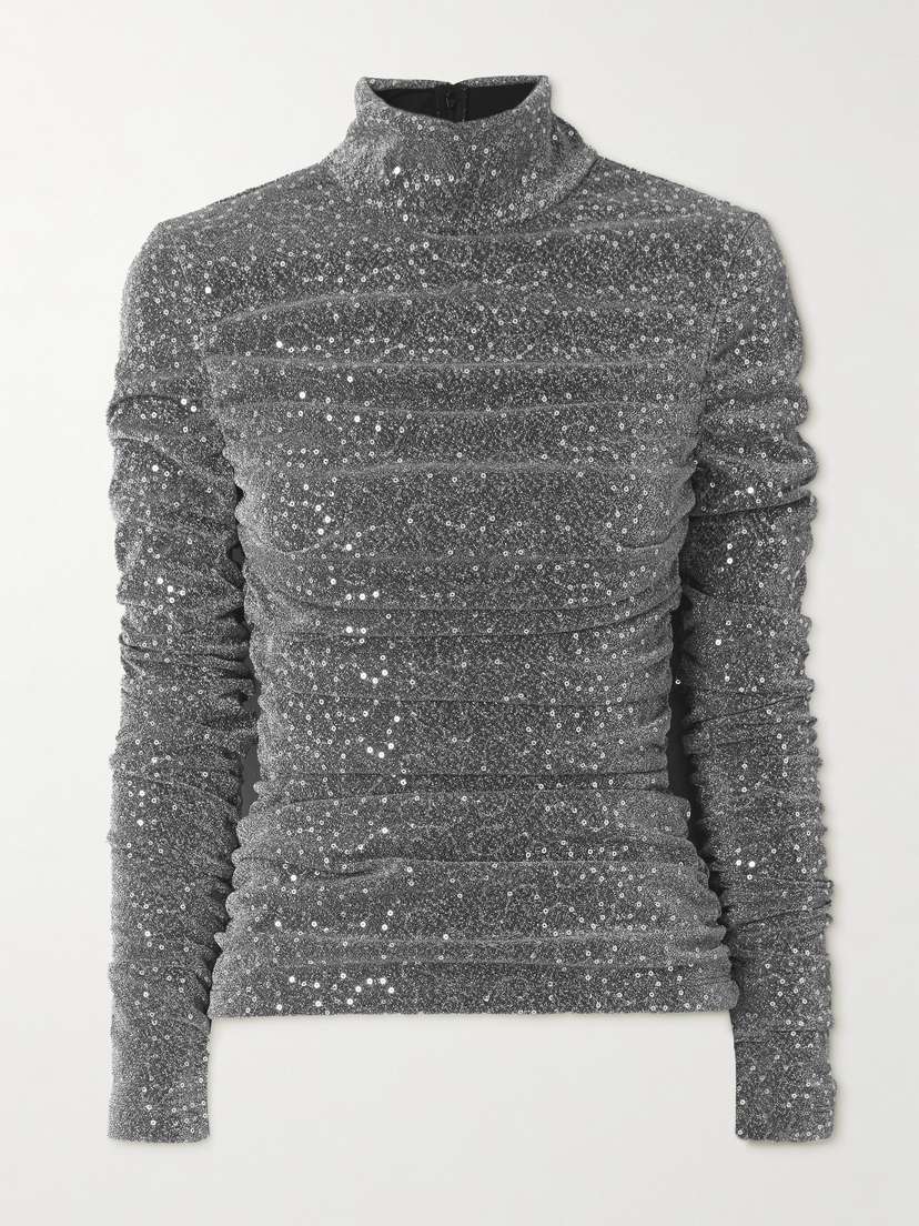 Dolce & Gabbana Ruched Sequin-embellished Lurex Turtleneck Blouse