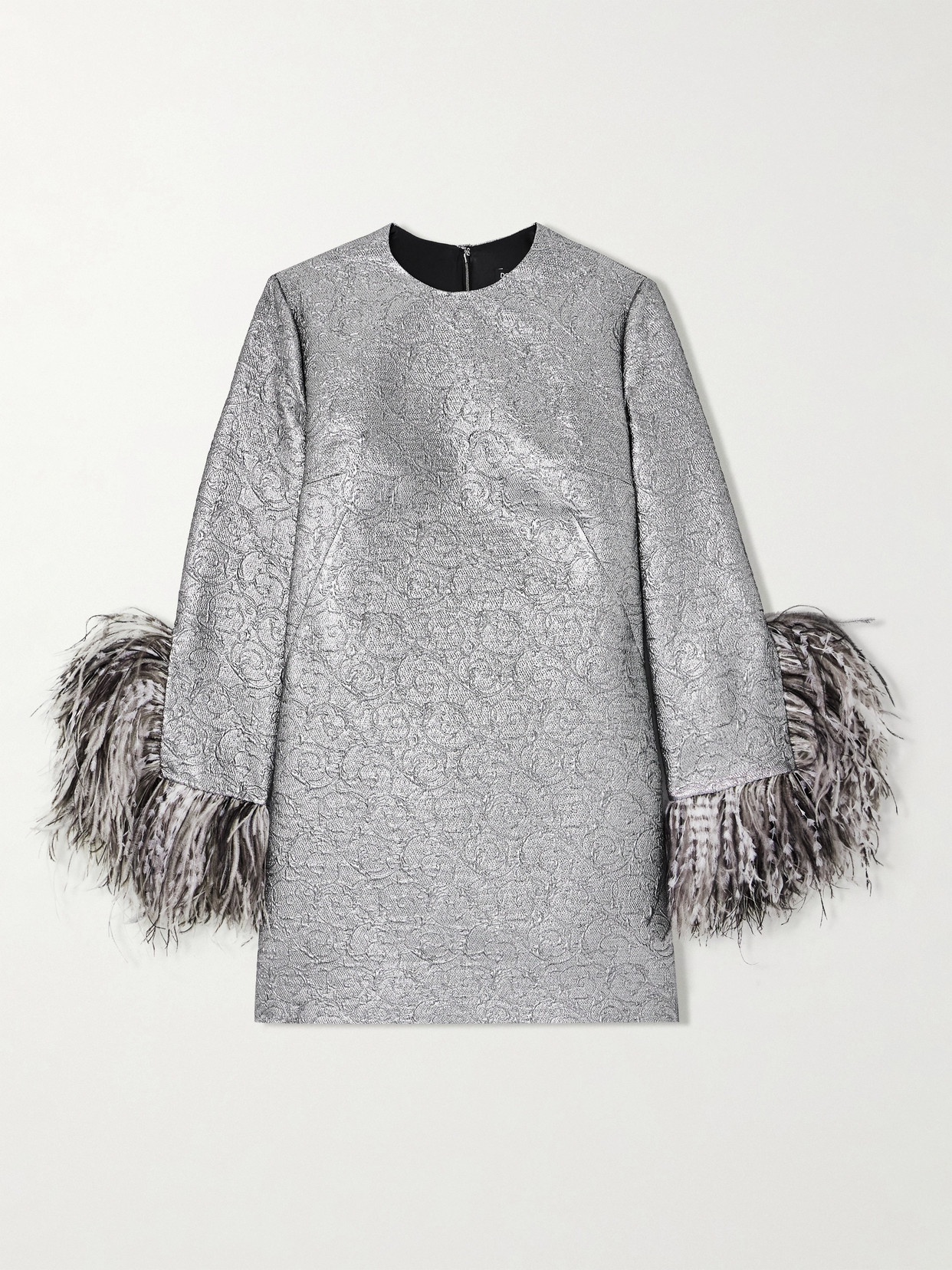 Dolce & Gabbana Feather-trim Mini Dress In Silver