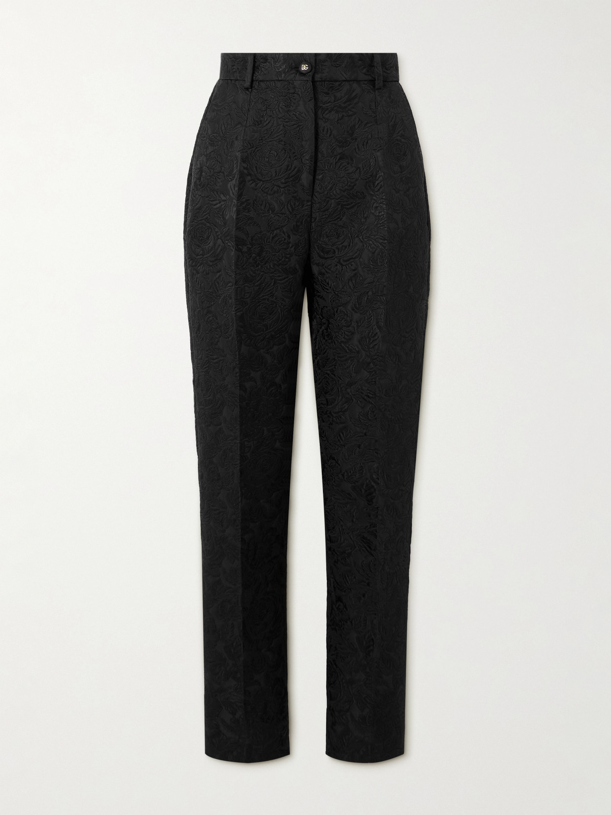 Dolce & Gabbana Floral-jacquard Matelassé Slim-fit Pants In Black
