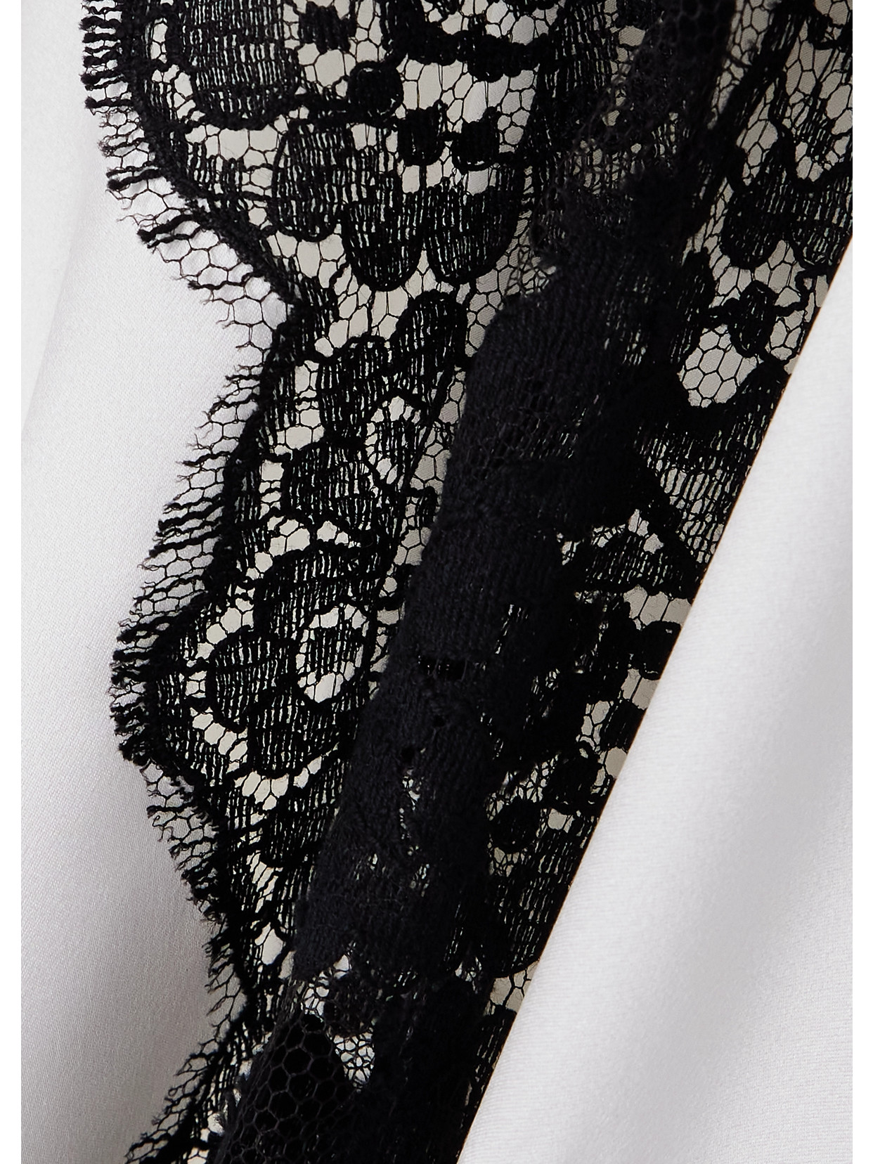 Lace-Trimmed Silk-Blend Satin Turtleneck Blouse