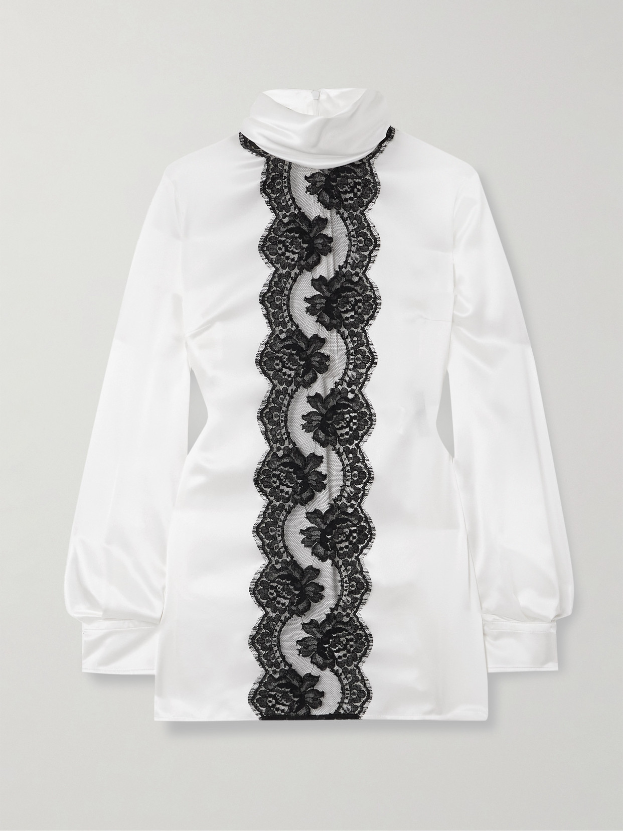 Dolce & Gabbana Lace-trimmed Silk-blend Satin Turtleneck Blouse In White
